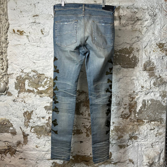 Amiri Green Camo Bones Blue Denim Jeans Sz 34