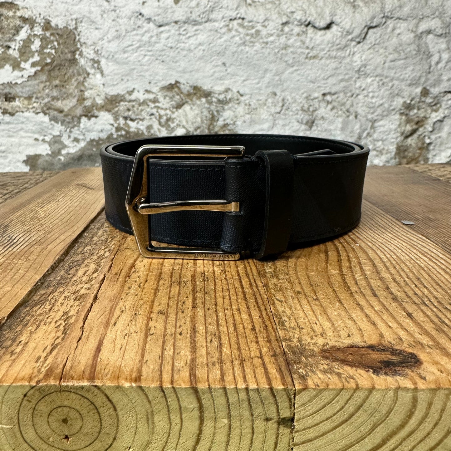Burberry Blue Check Black Belt Sz (90/36)