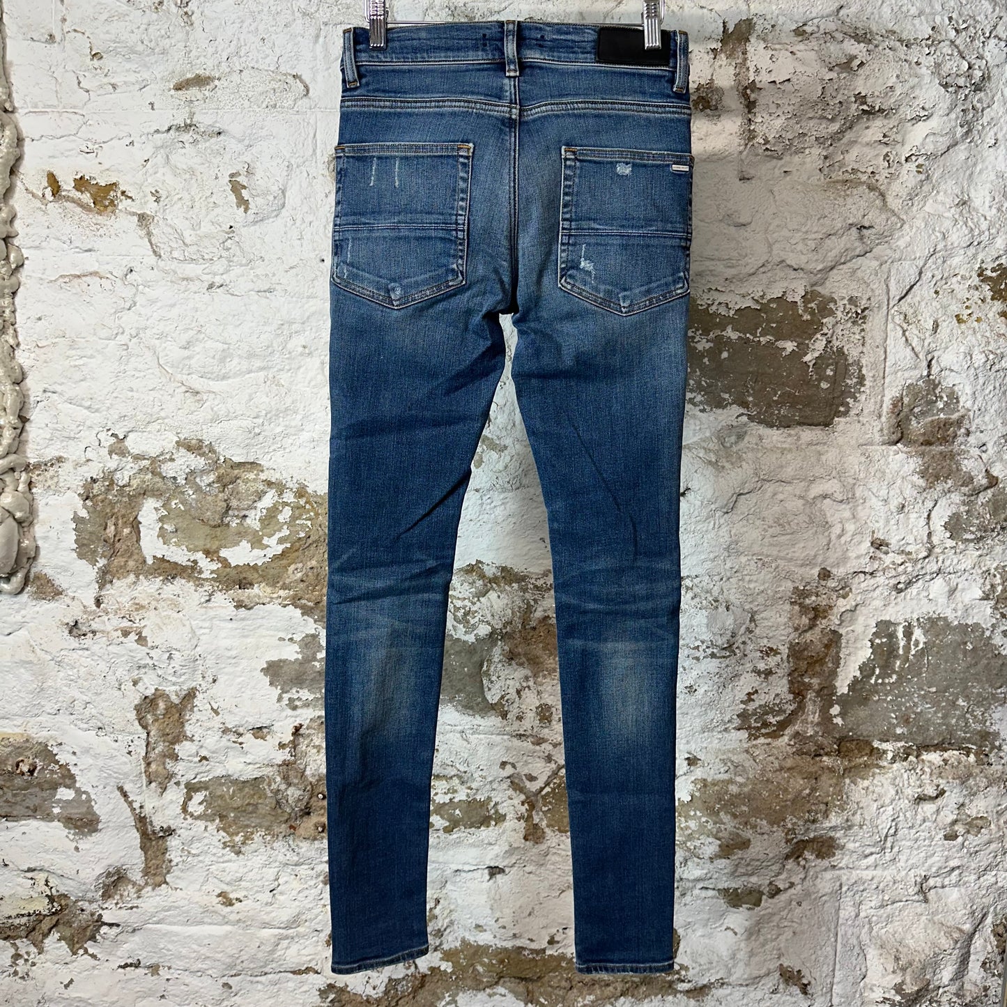 Amiri MX1 Black Leather Dark Blue Denim Jeans Sz 28