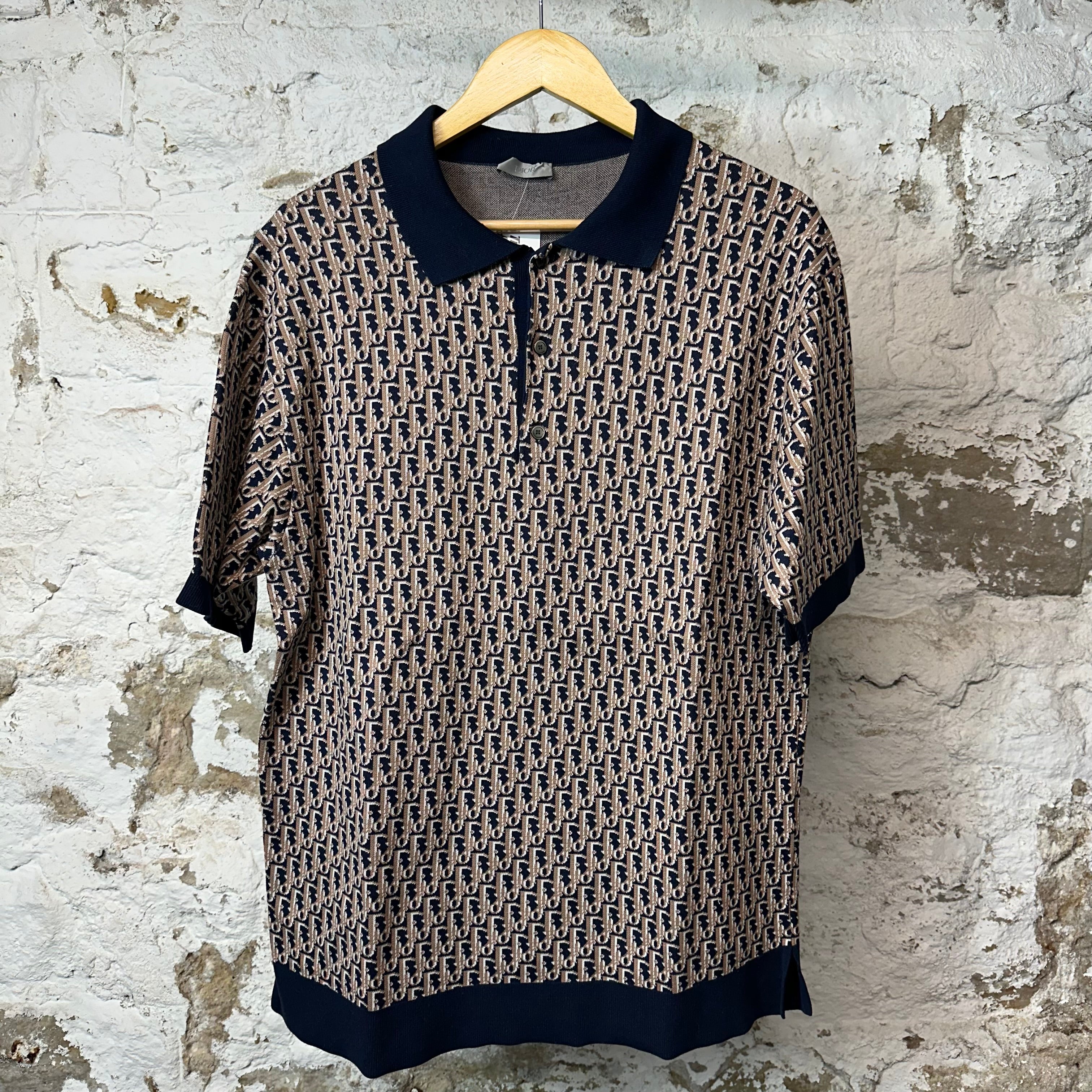 Dior Brown Monogram Navy Polo Shirt Sz M