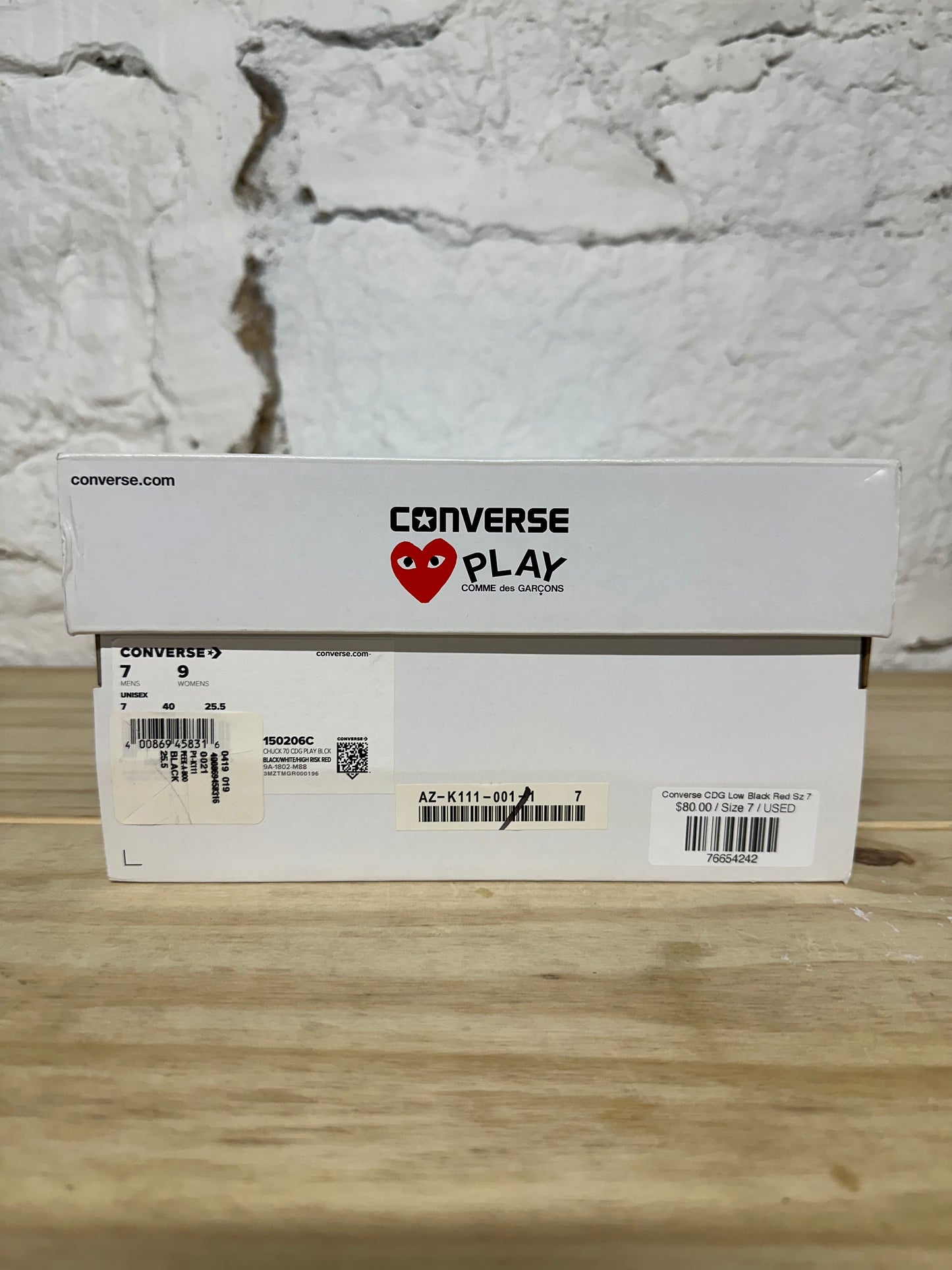 Converse Chuck Taylor All Star 70 OX CDG Low Black Red Sz 7