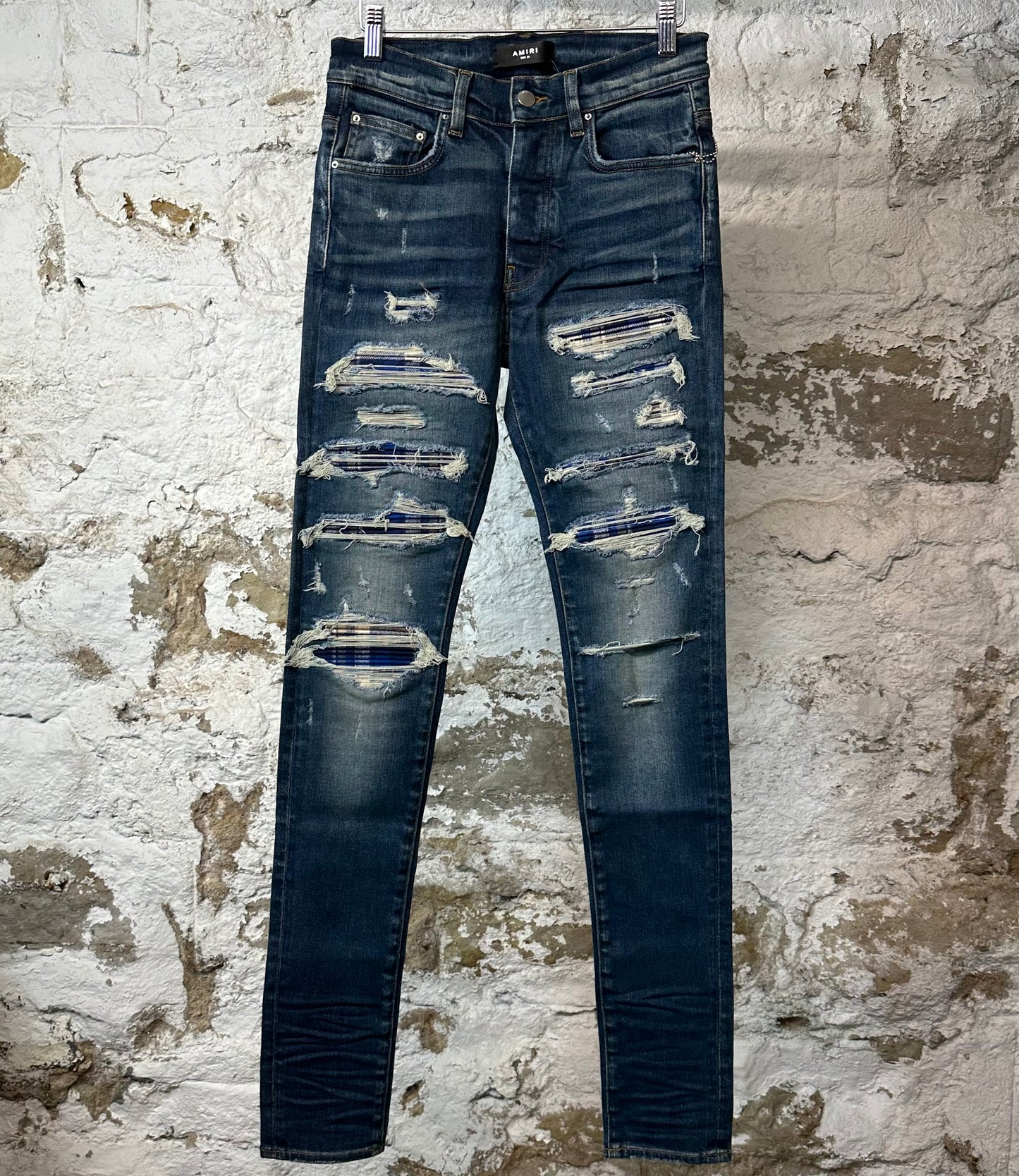 Amiri MX1 Blue Plaid Dark Blue Denim Jeans