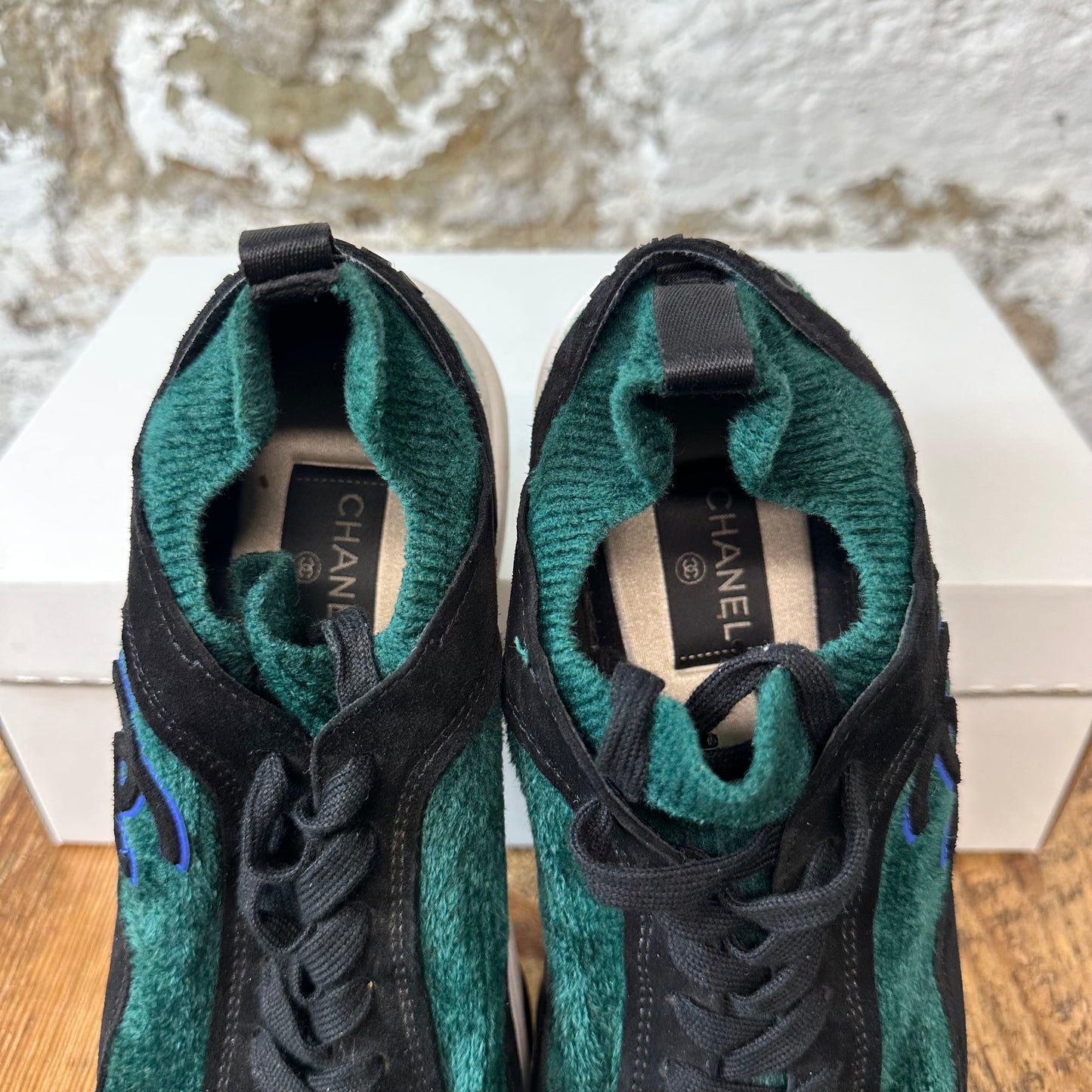 Chanel Black CC Green Black Trainer Sz 9 (42) No Box