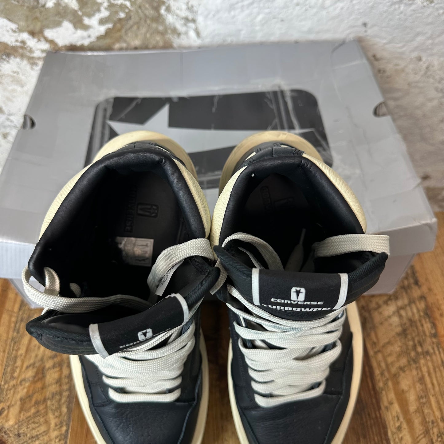 Rick Owens High TURBOWPN Black Cream Sneaker Sz 11.5