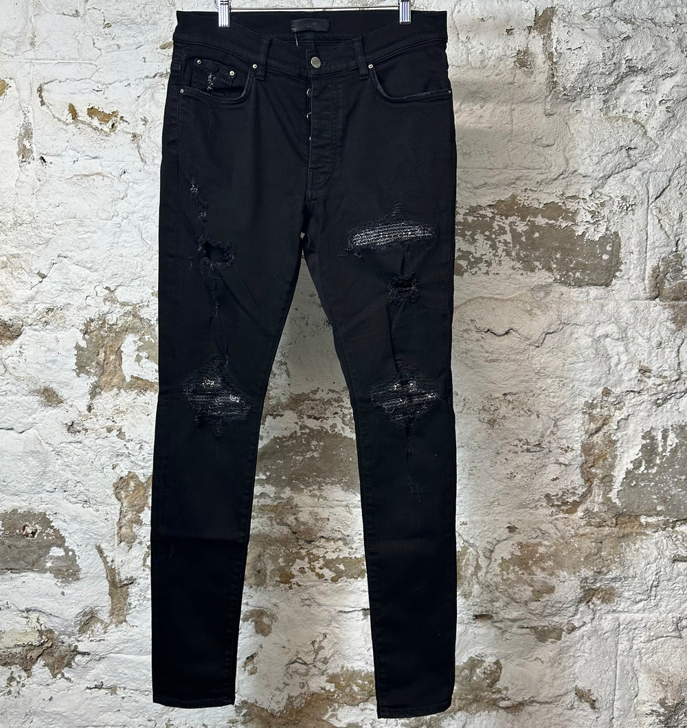 Amiri MX1 Grey Paisley Black Denim Jeans Sz 34