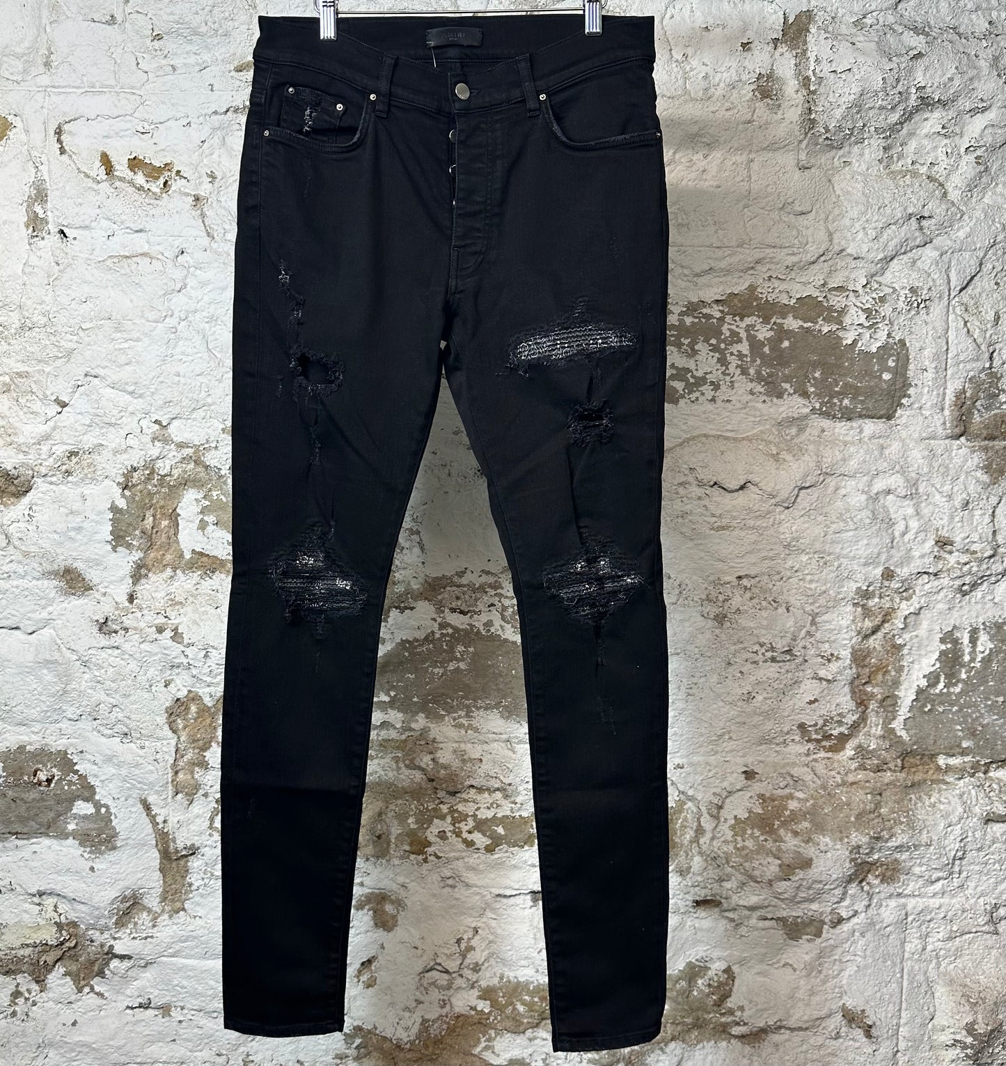 Amiri MX1 Grey Paisley Black Denim Jeans Sz 34