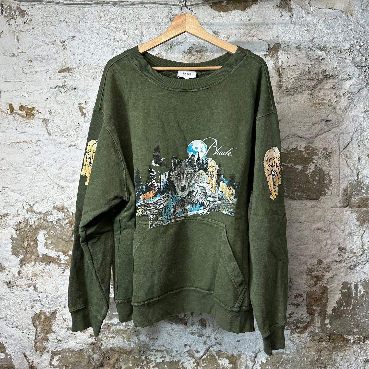 Rhude Nature Wolf Green Crewneck Sz XXL