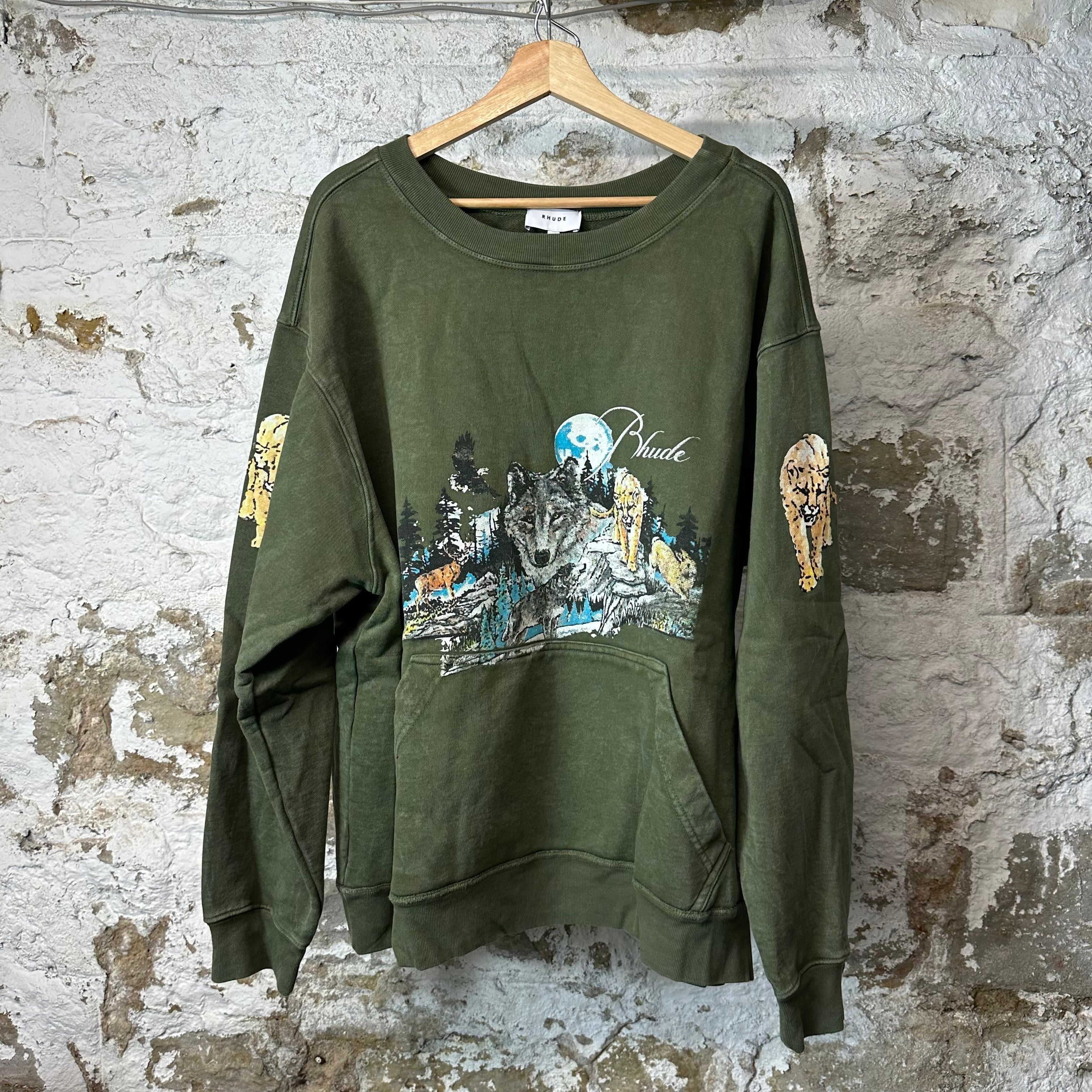 Rhude Nature Wolf Green Crewneck Sz XXL