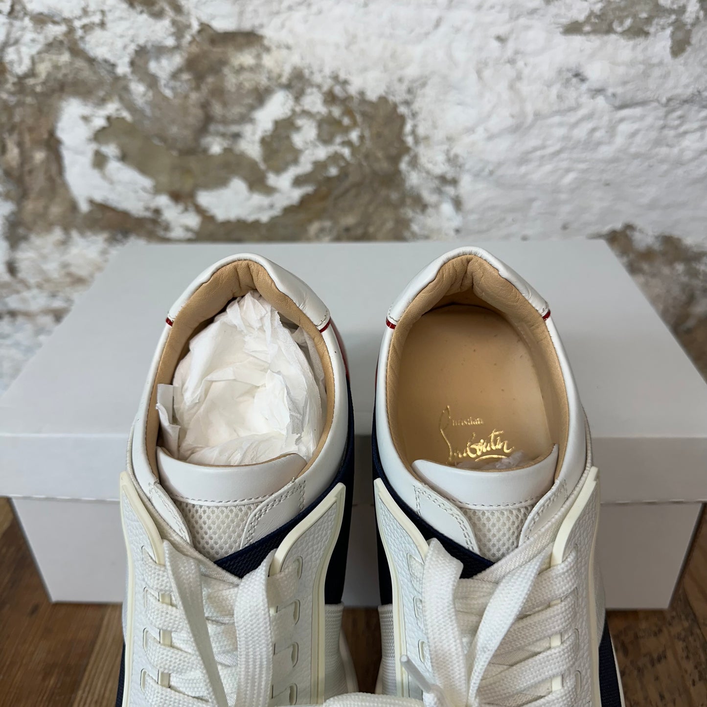 Christian Louboutin Navy Red White Spike Sneaker Sz 6 (38) No Box