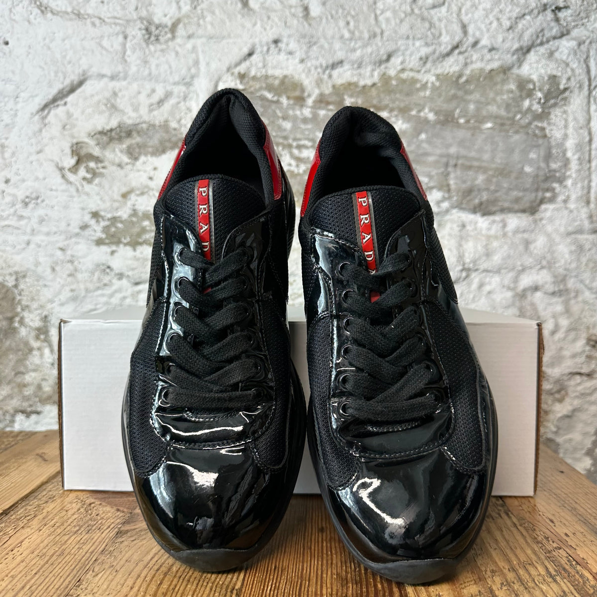 Prada Americas Cup Black Red Patent Sneaker Sz 10