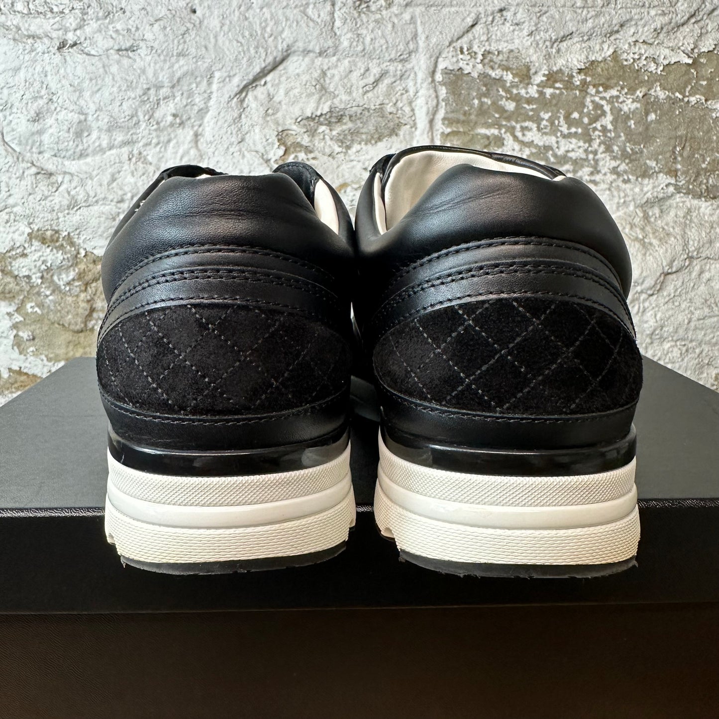Chanel CC Triple Black Leather White Trainer Sneaker Sz 9 (42)