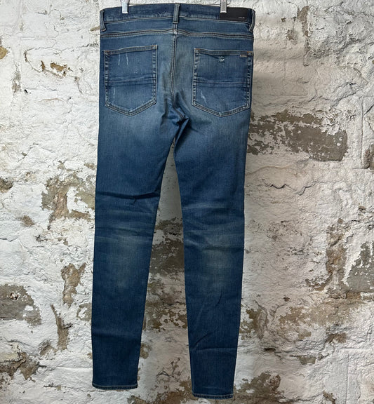 Amiri MX1 Orange Suede Dark Blue Denim Jeans Sz 34