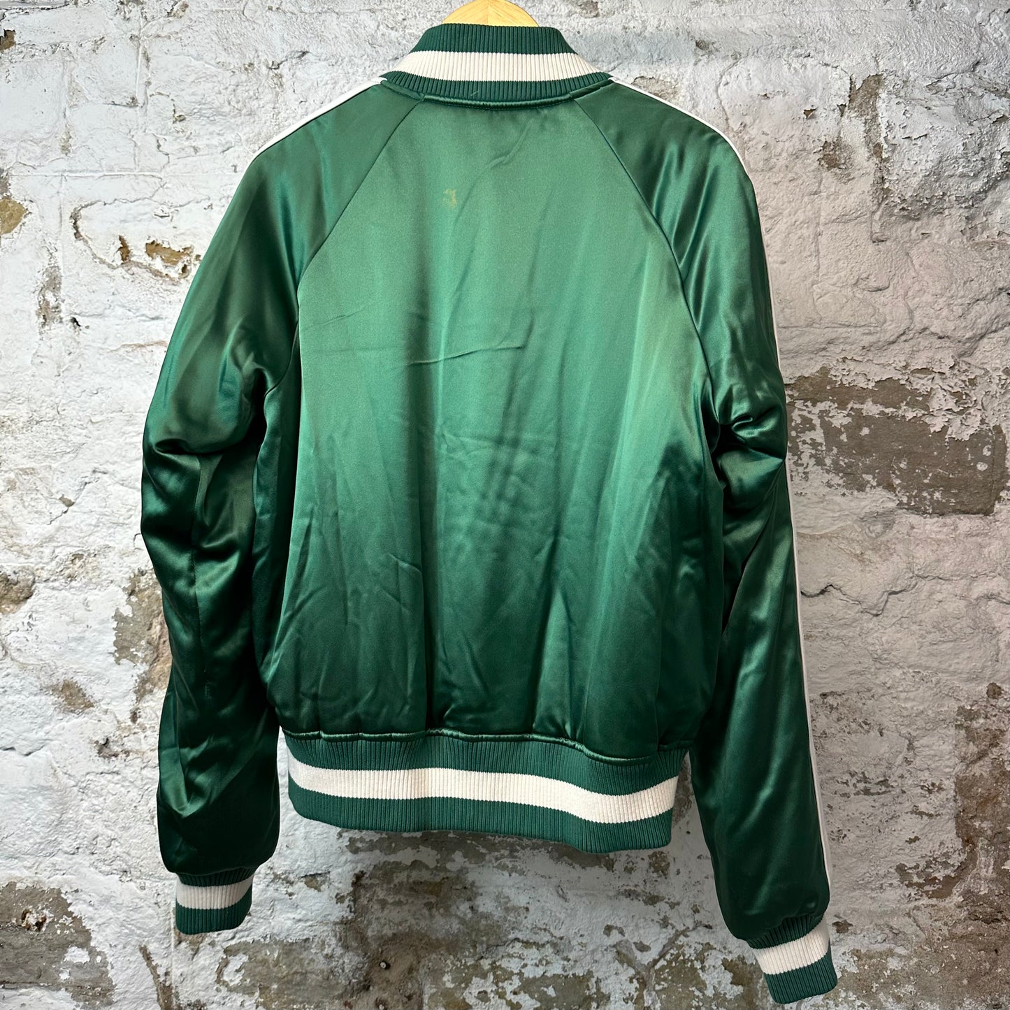 Amiri Green Yellow Reversible Satin Varsity Jacket Sz L