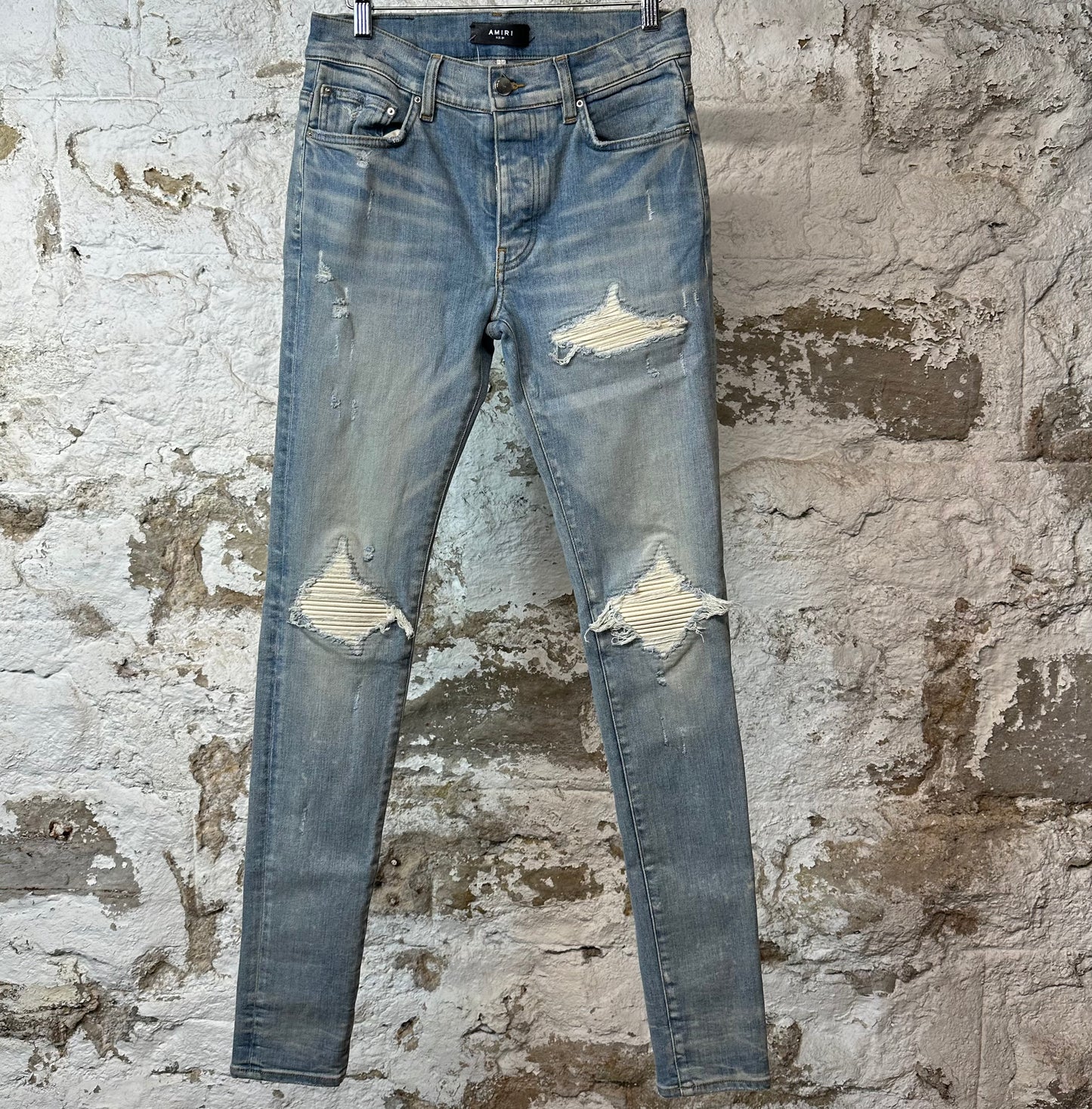 Amiri MX1 Cream Suede Blue Denim Jeans Sz 29