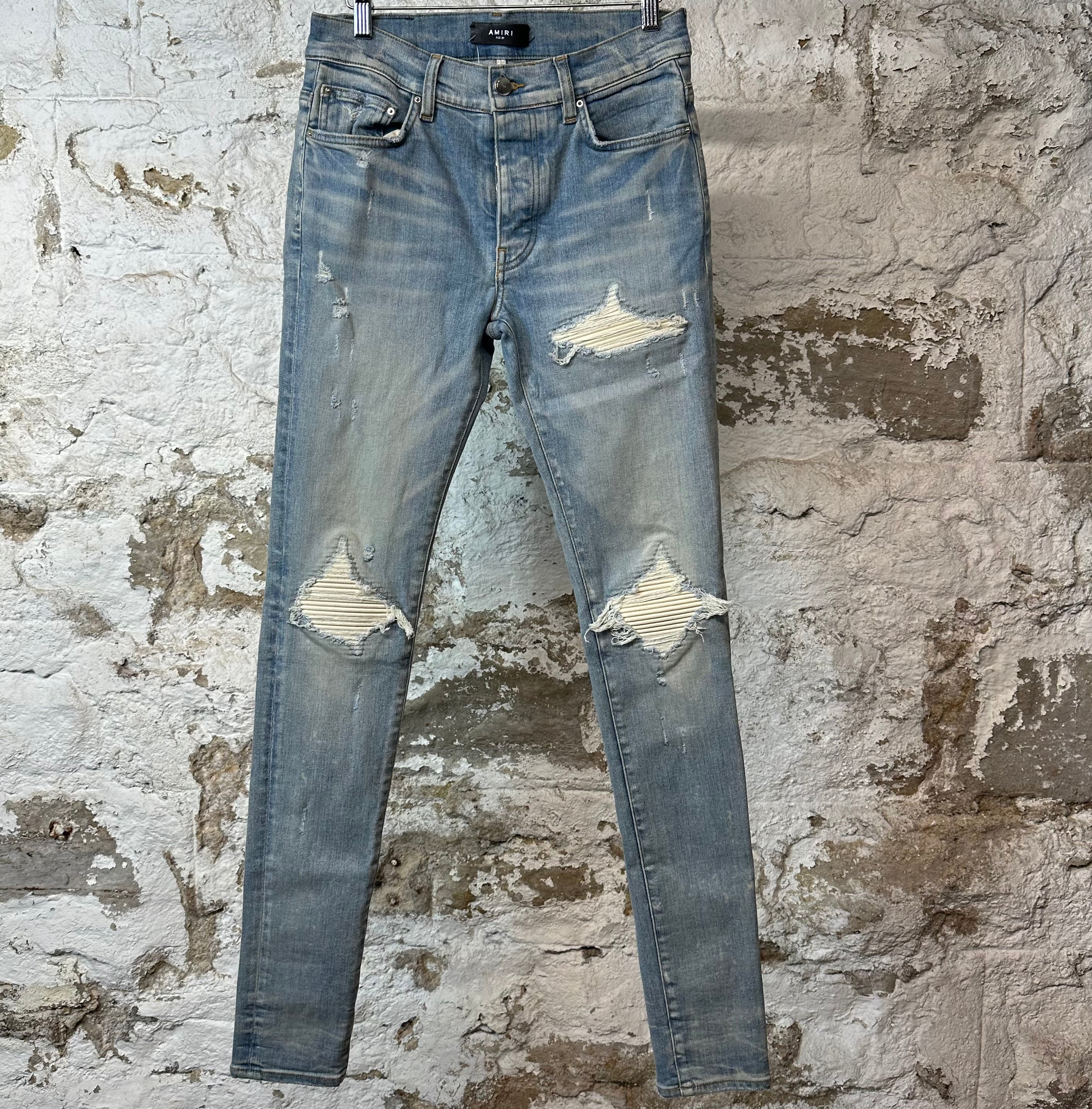 Amiri MX1 Cream Suede Blue Denim Jeans Sz 29
