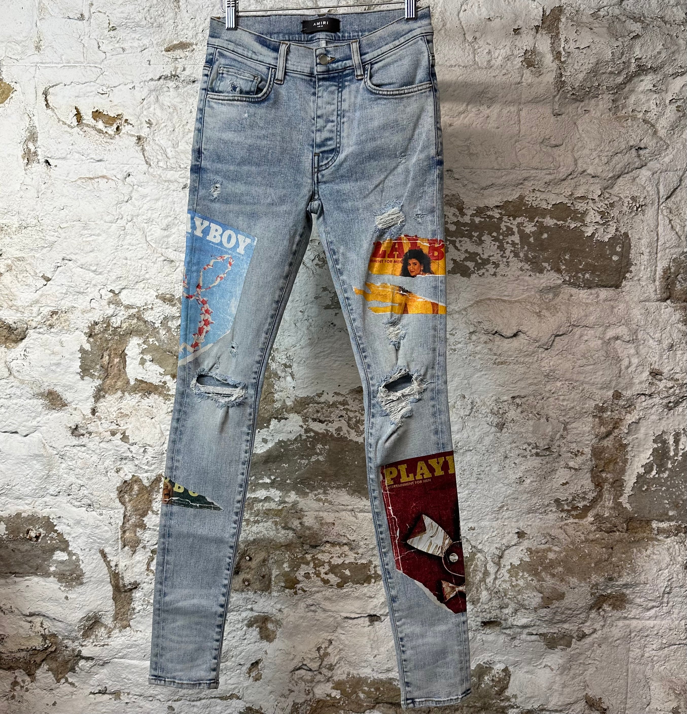 Amiri Playboy Logos Blue Denim Jeans Sz 28