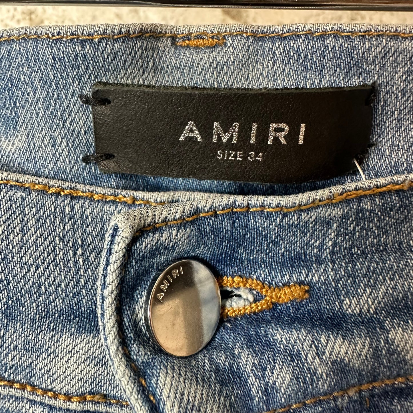 Amiri MX1 Brown Suede Blue Denim Jeans Sz 34