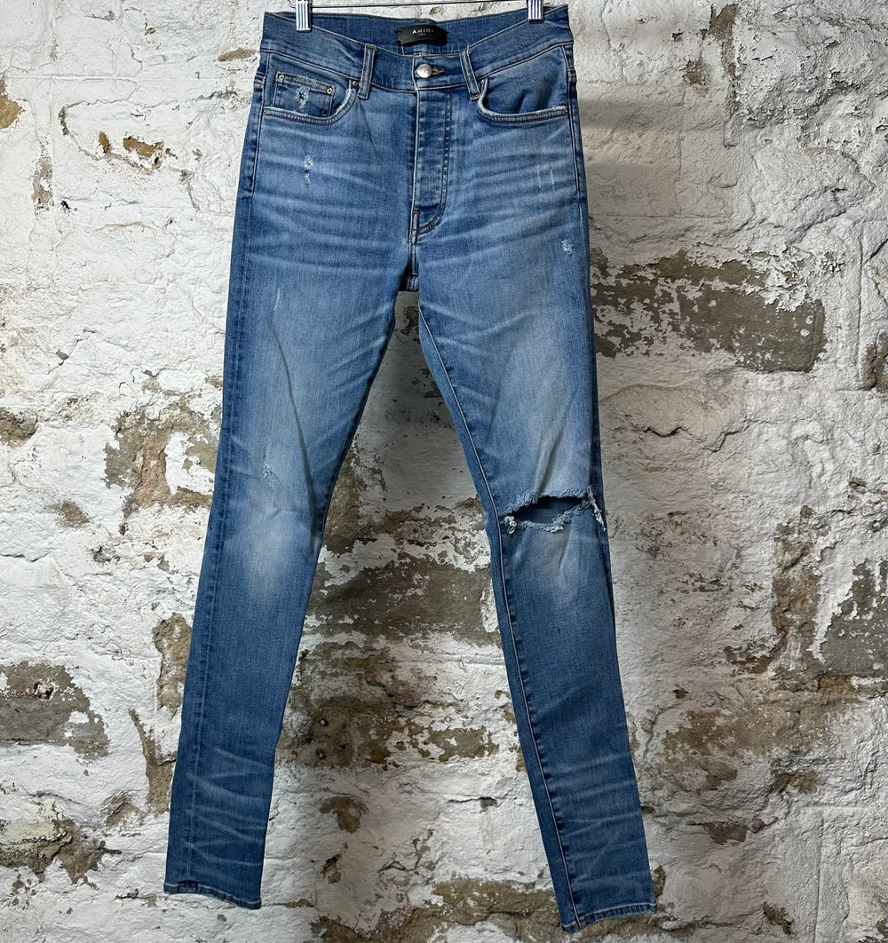 Amiri Knee Hole Plain Blue Denim Jeans Sz 31