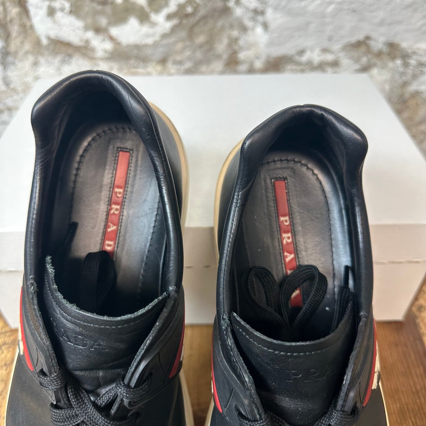 Prada Sport Black Leather Sneaker Sz 9.5 No Box