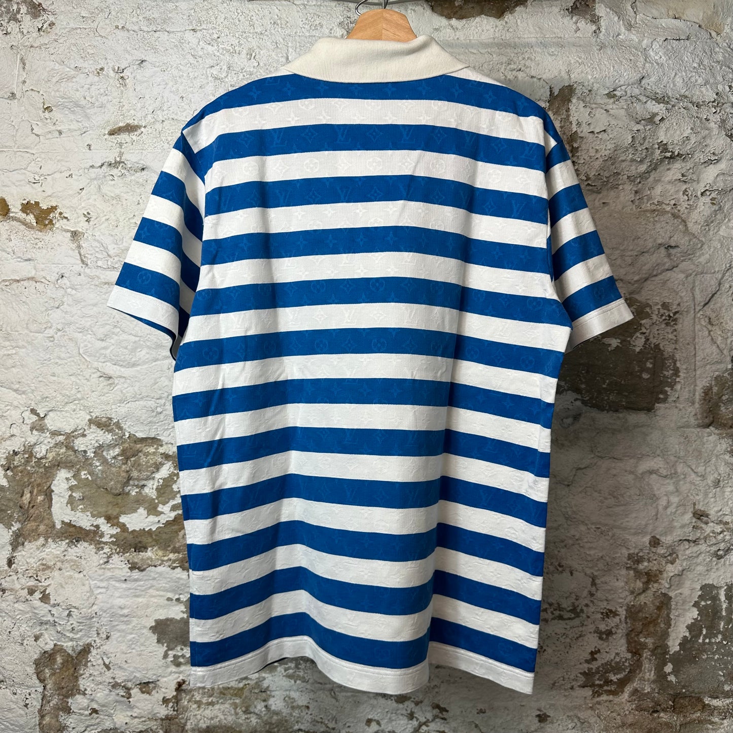 Louis Vuitton Blue White Striped Monogram Polo Shirt Sz XL