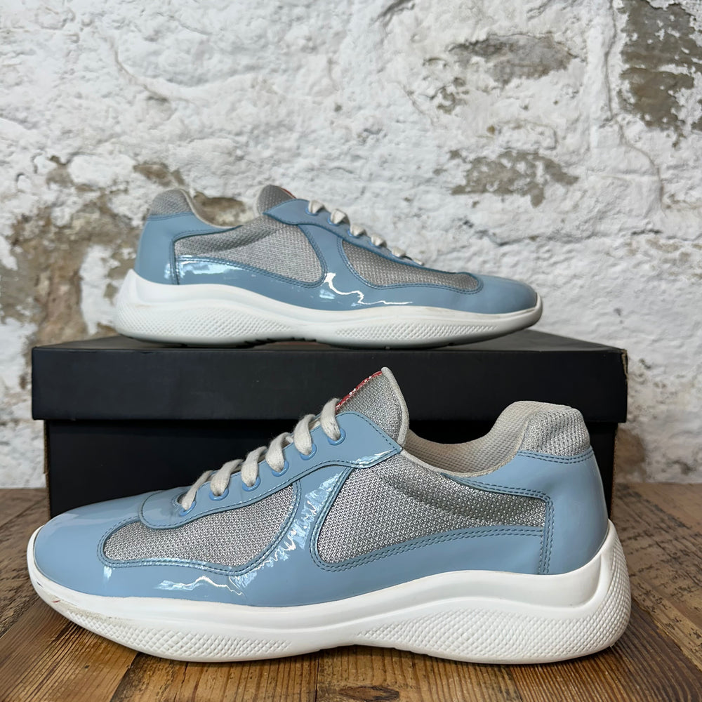 Prada Americas Cup Baby Blue Patent Gray White Sneaker Sz 9.5