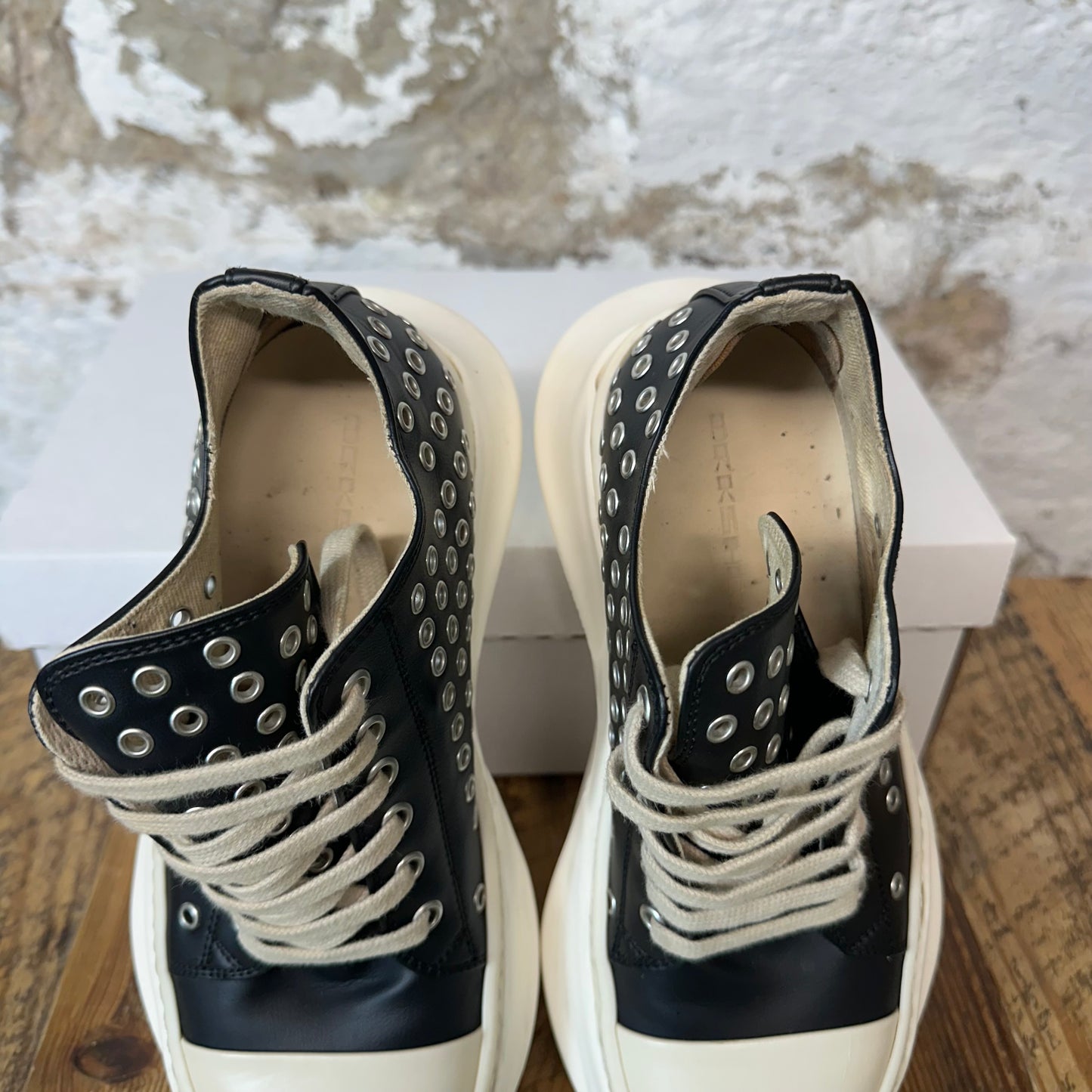 Rick Owens Abstract Eyelette Black Milk Sneaker Sz 6 (38)