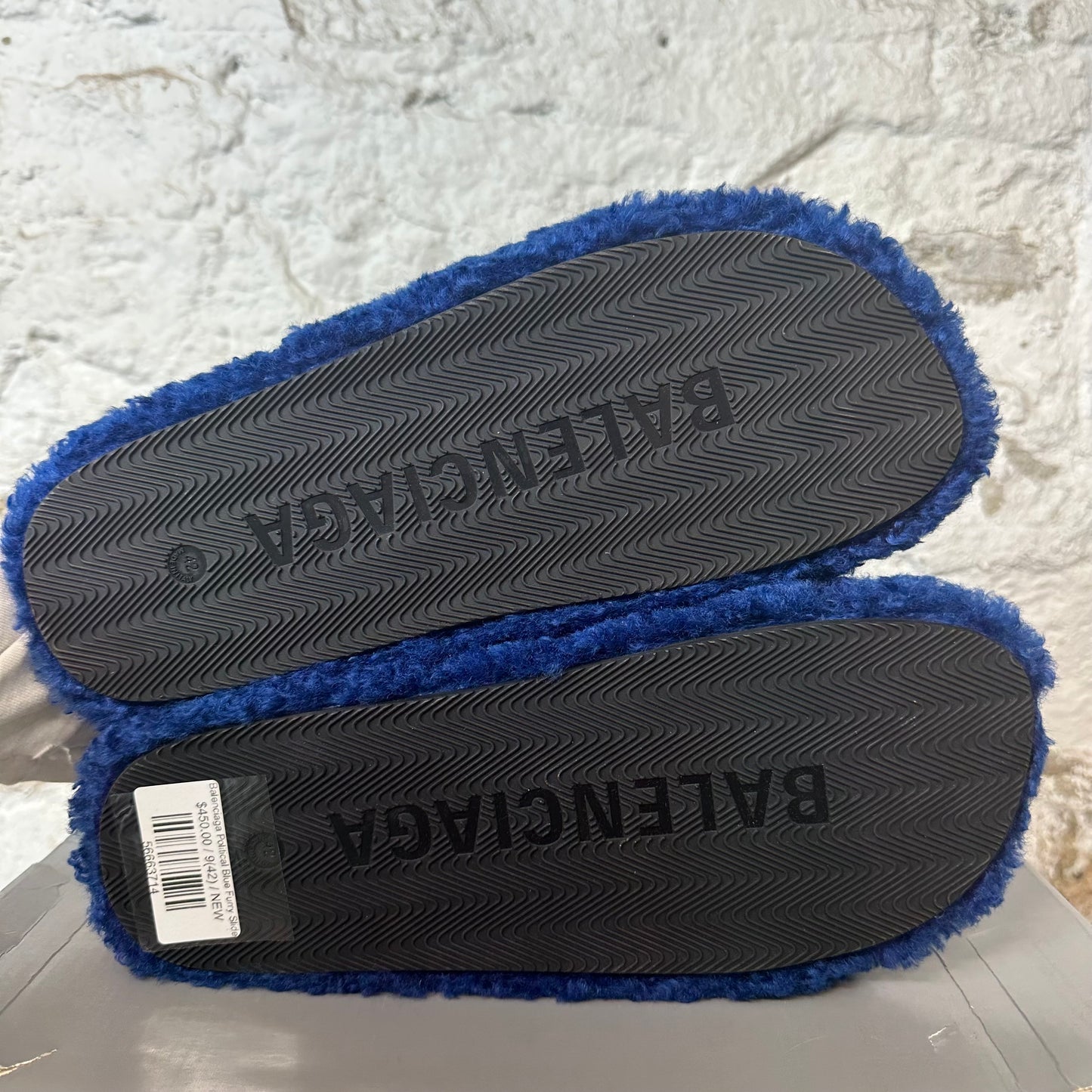 Balenciaga Political Blue Furry Slide