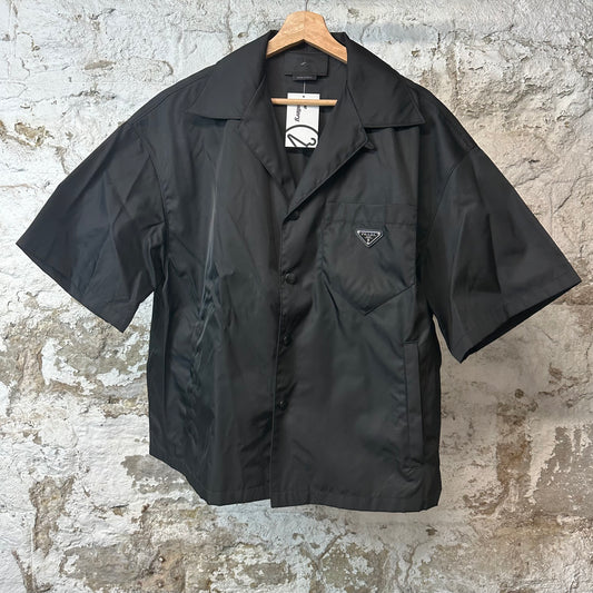 Prada Renylon Button Up Camp Shirt Black Sz L
