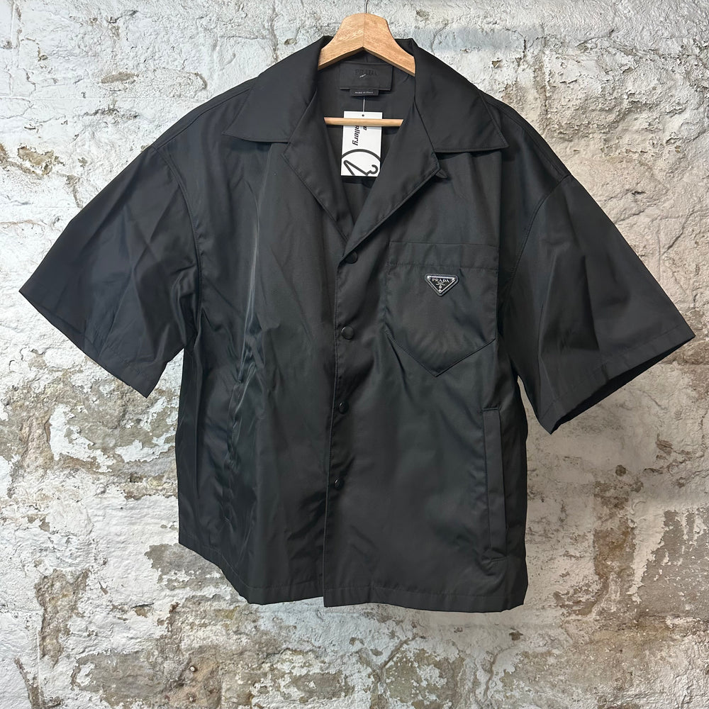Prada Renylon Button Up Camp Shirt Black Sz L