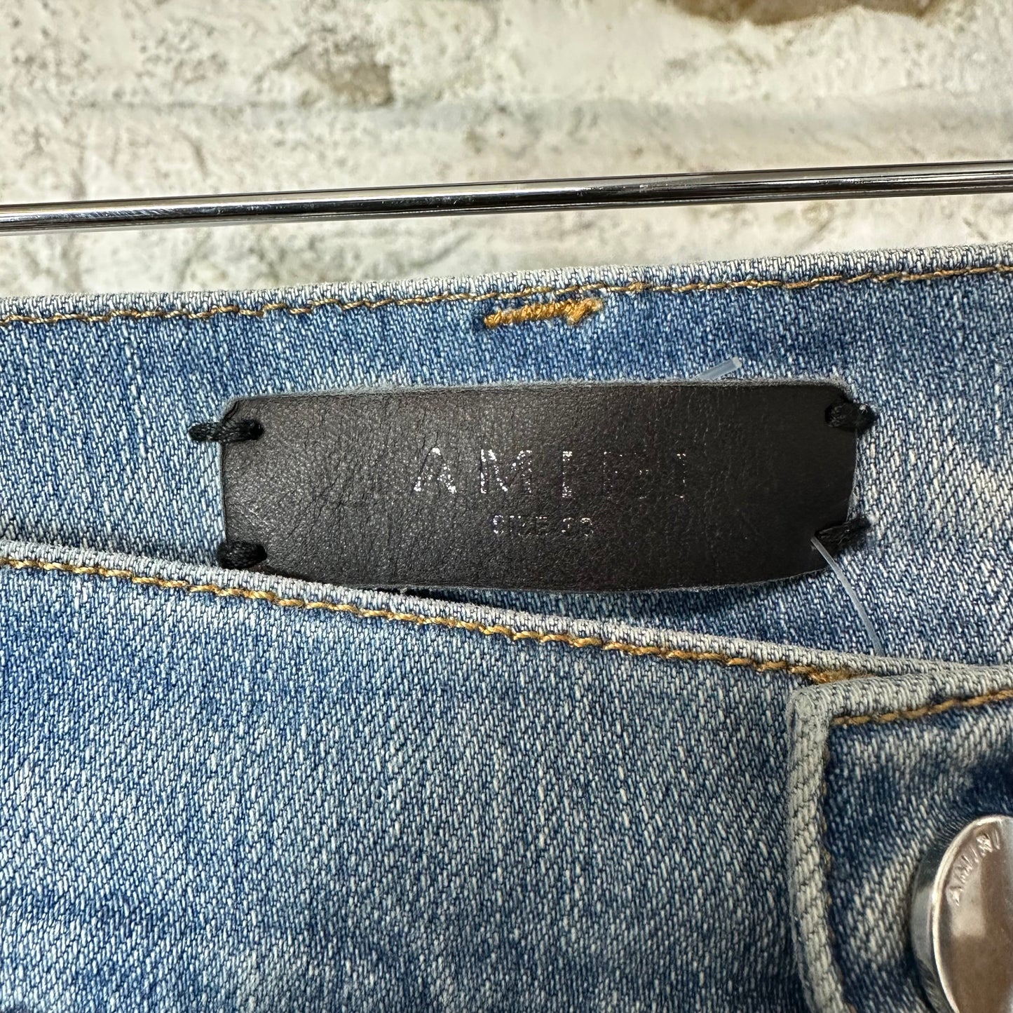 Amiri MX1 Marble Patch Blue Denim Jeans Sz 33