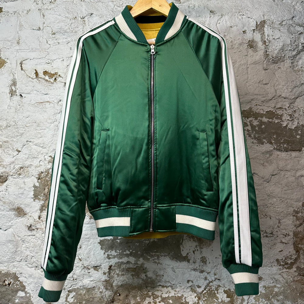 Amiri Green Yellow Reversible Satin Varsity Jacket Sz L