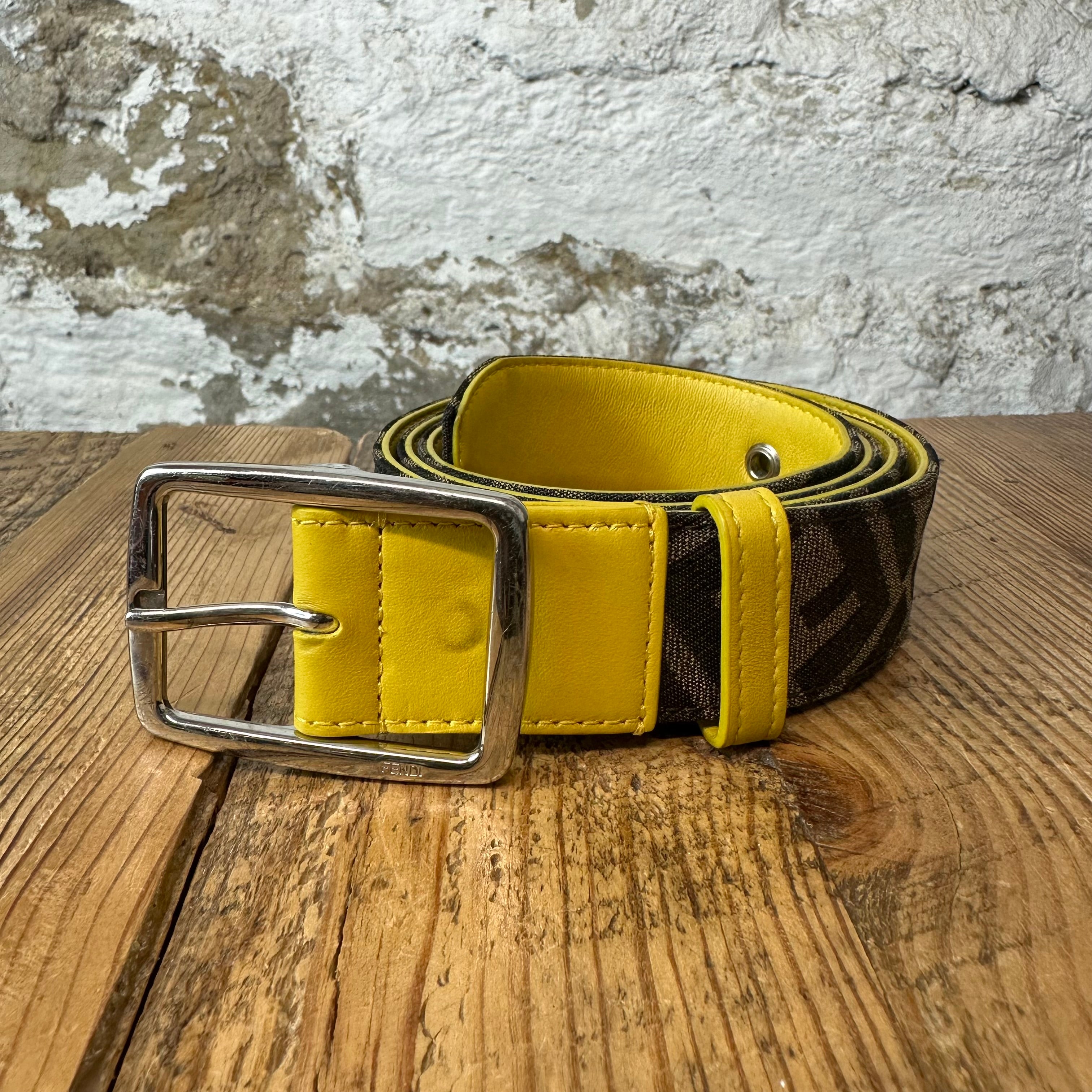 Fendi Zucca Canvas Brown Monogram Yellow Belt Sz (100/40)