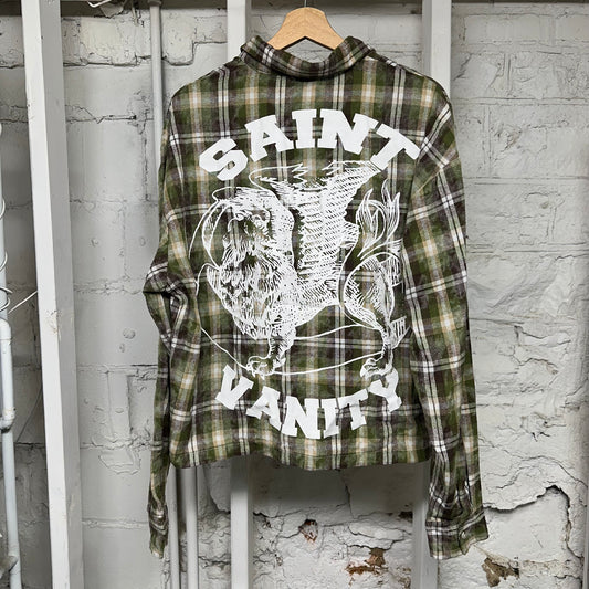 Saint Vanity Green Brown Plaid Flannel Sz S