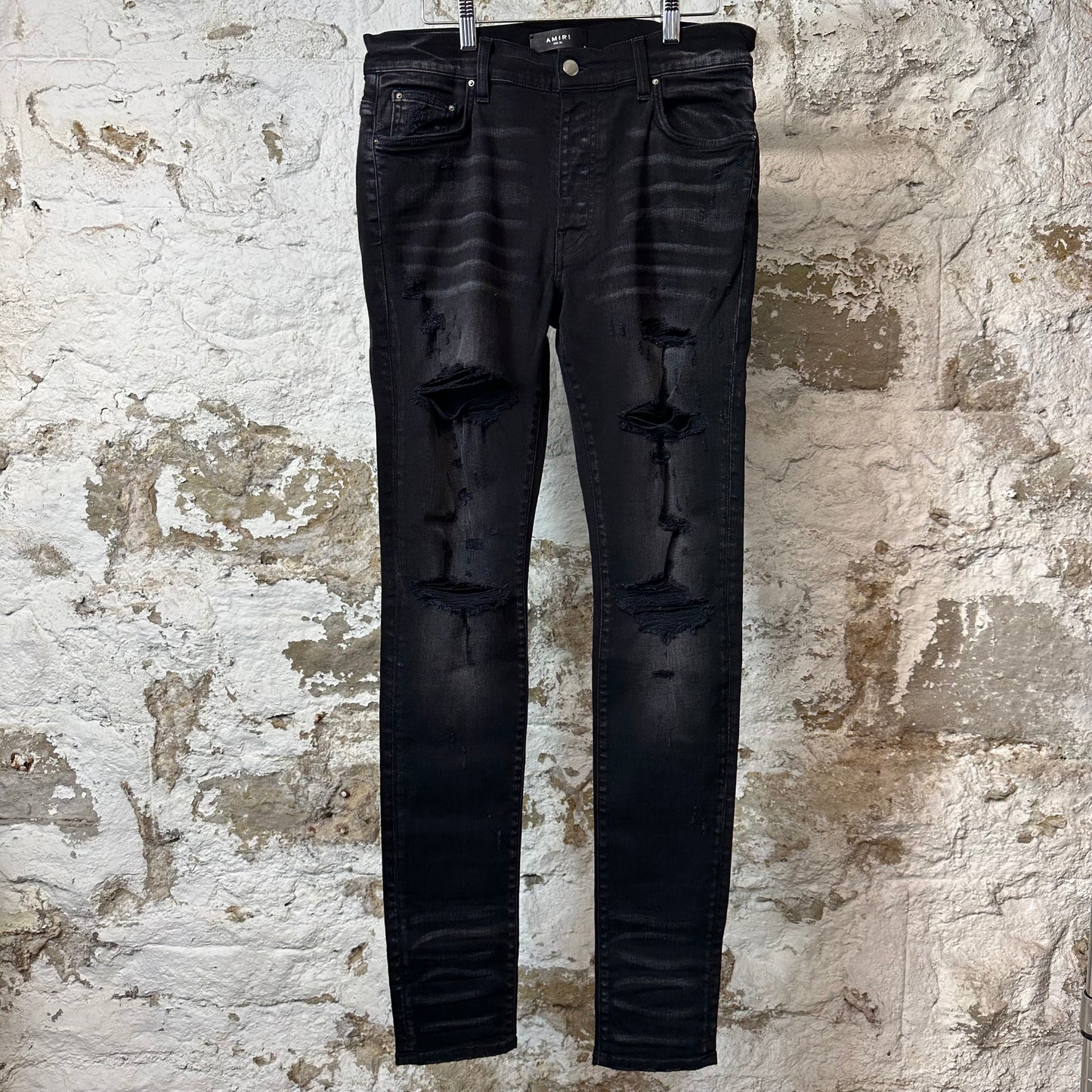 Amiri Distressed Faded Black Denim Jeans Sz 32