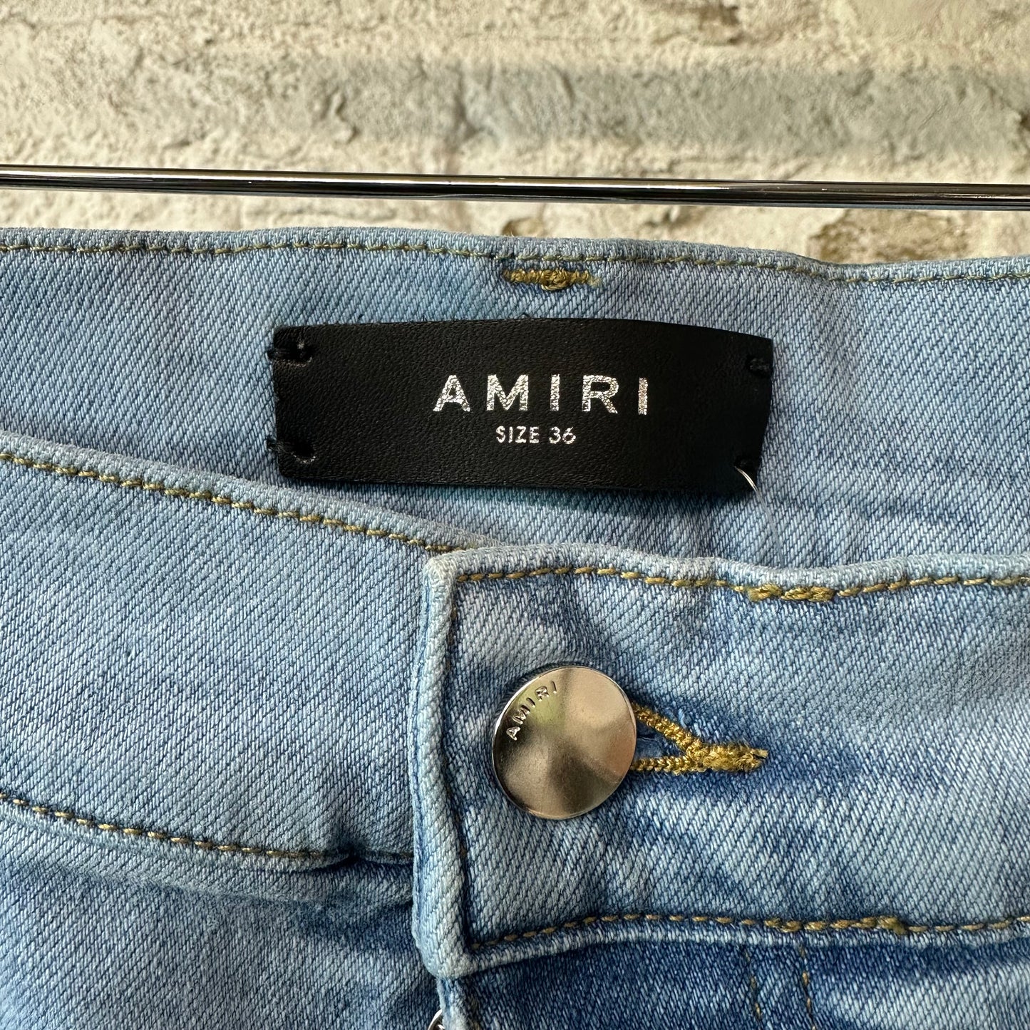 Amiri MX1 Blue Knit Patch Washed Blue Denim Jeans Sz 36