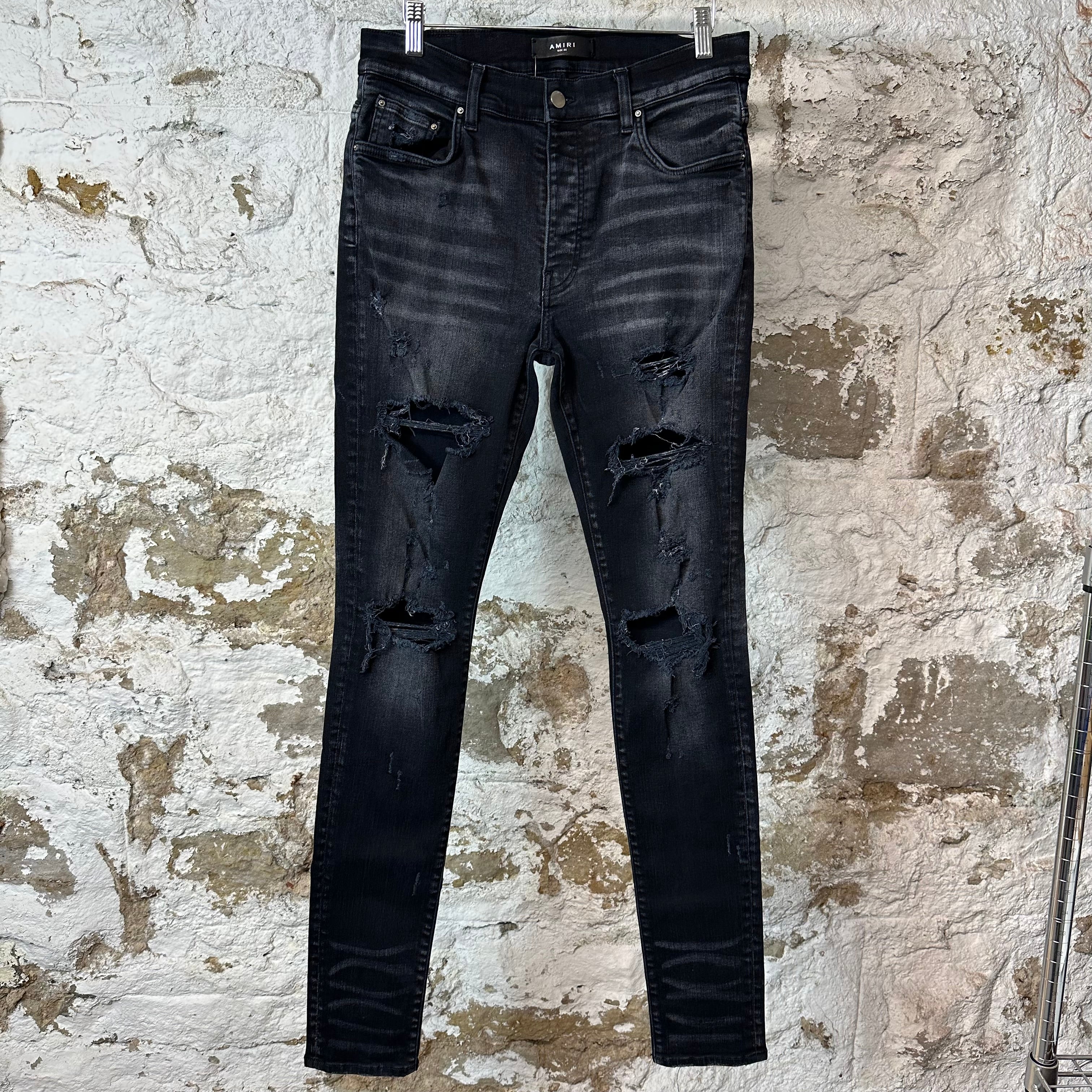 Amiri Plain Faded Black Distressed Denim Jeans Sz 32