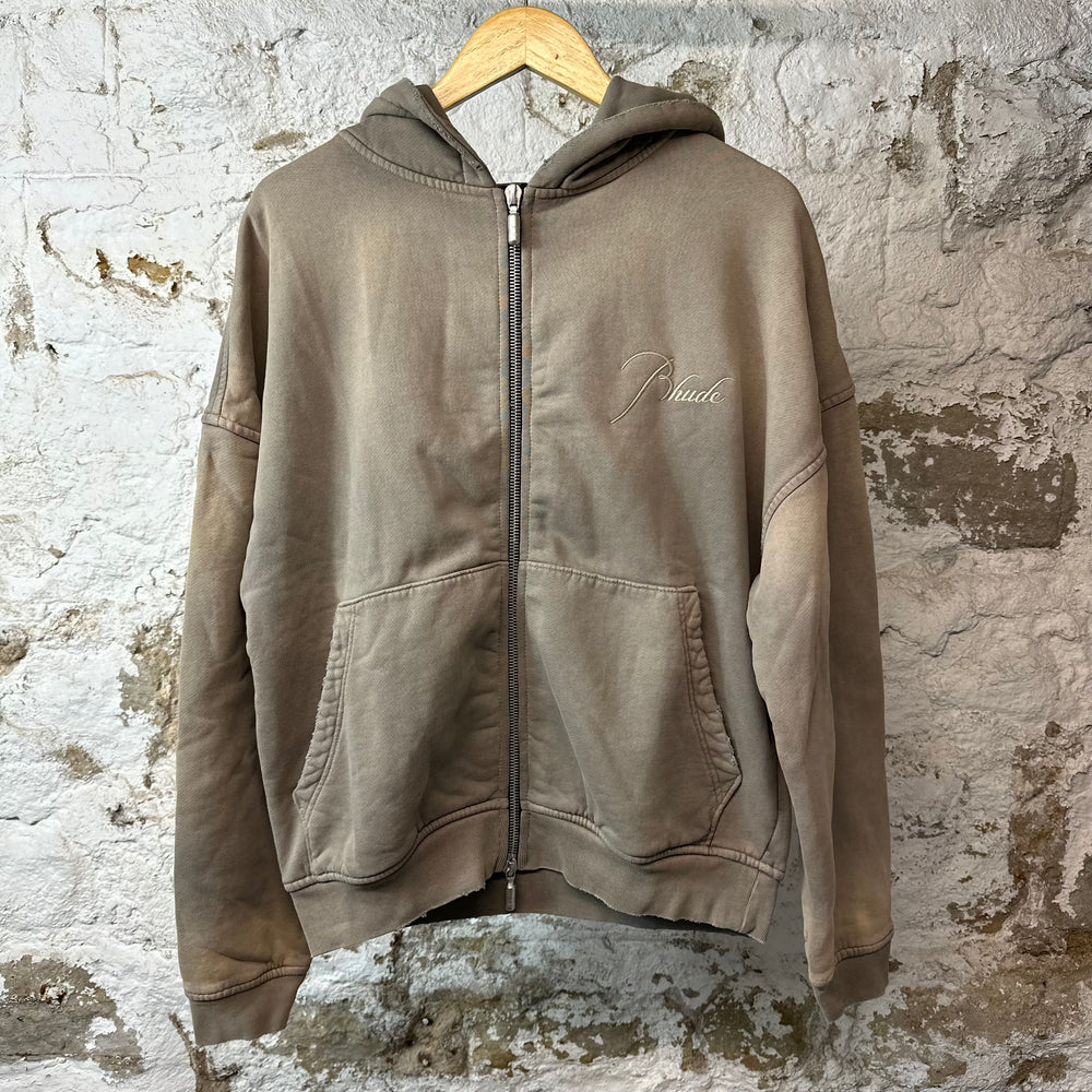 Rhude White Script Sand Zip Up Hoodie