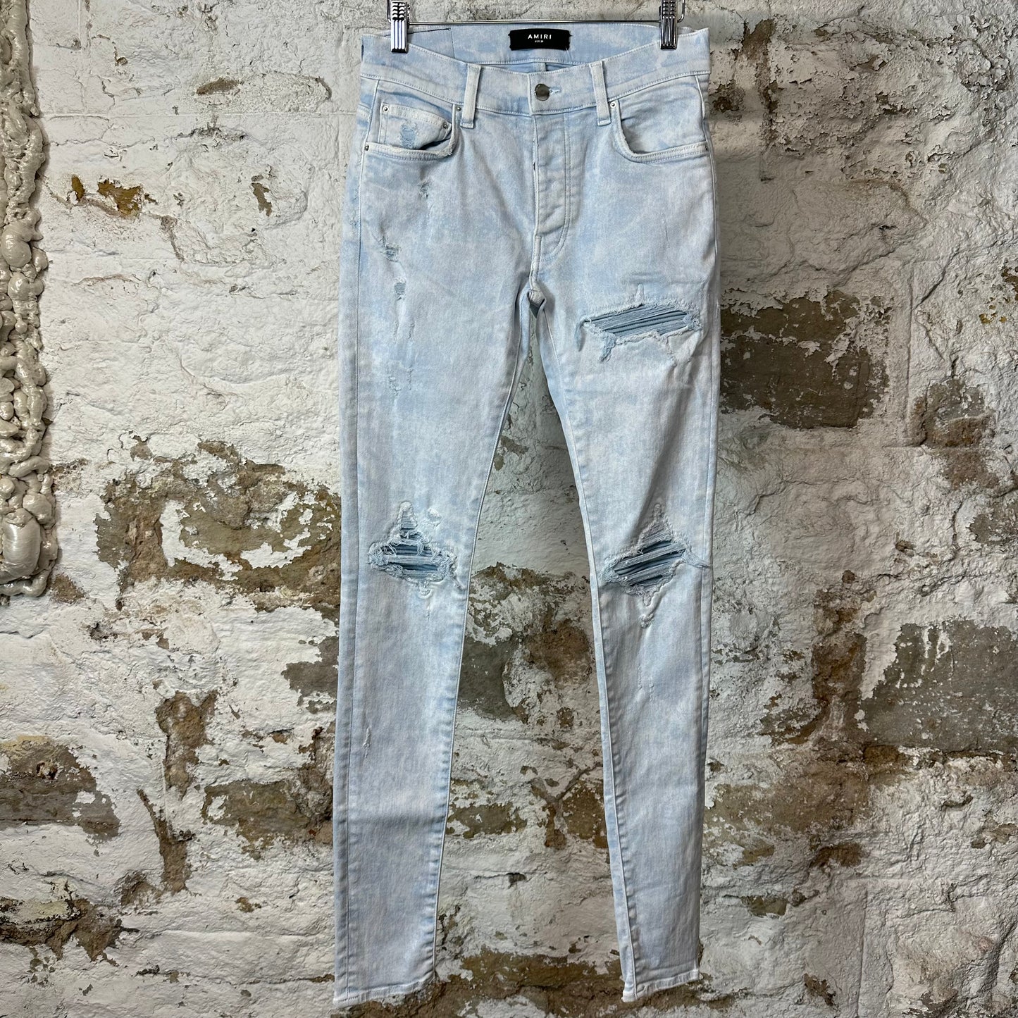 Amiri MX1 Blue Leather Mineral Wash Denim Jeans Sz 28