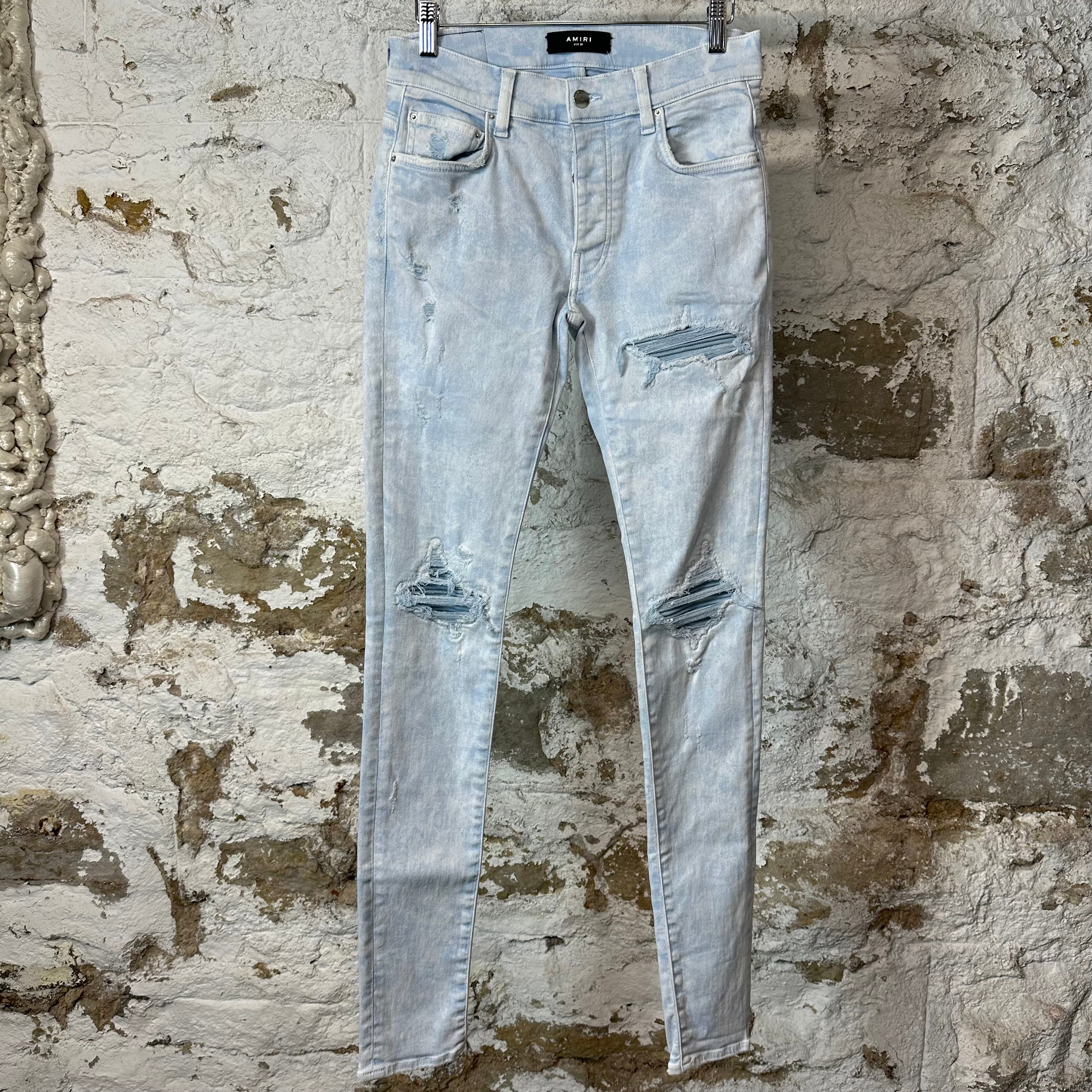 Amiri MX1 Blue Leather Mineral Wash Denim Jeans Sz 28