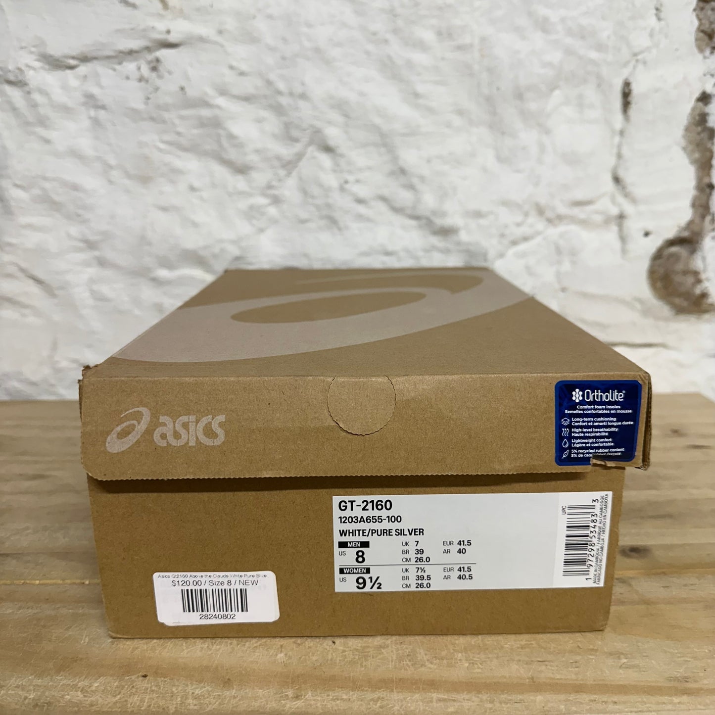 Asics GT-2160 Above the Clouds White Pure Silver Sz 8 DS