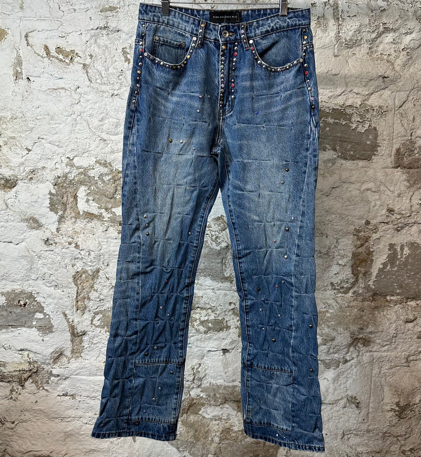 Who Decides War Studded Gems Blue Denim Jeans Sz 30