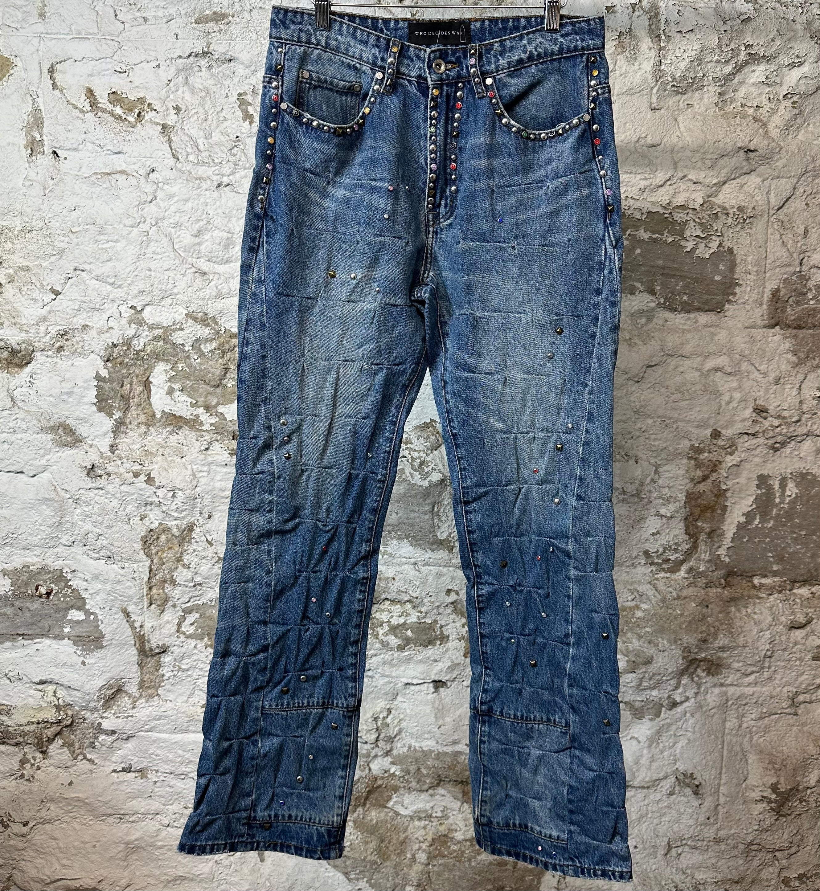 Who Decides War Studded Gems Blue Denim Jeans Sz 30