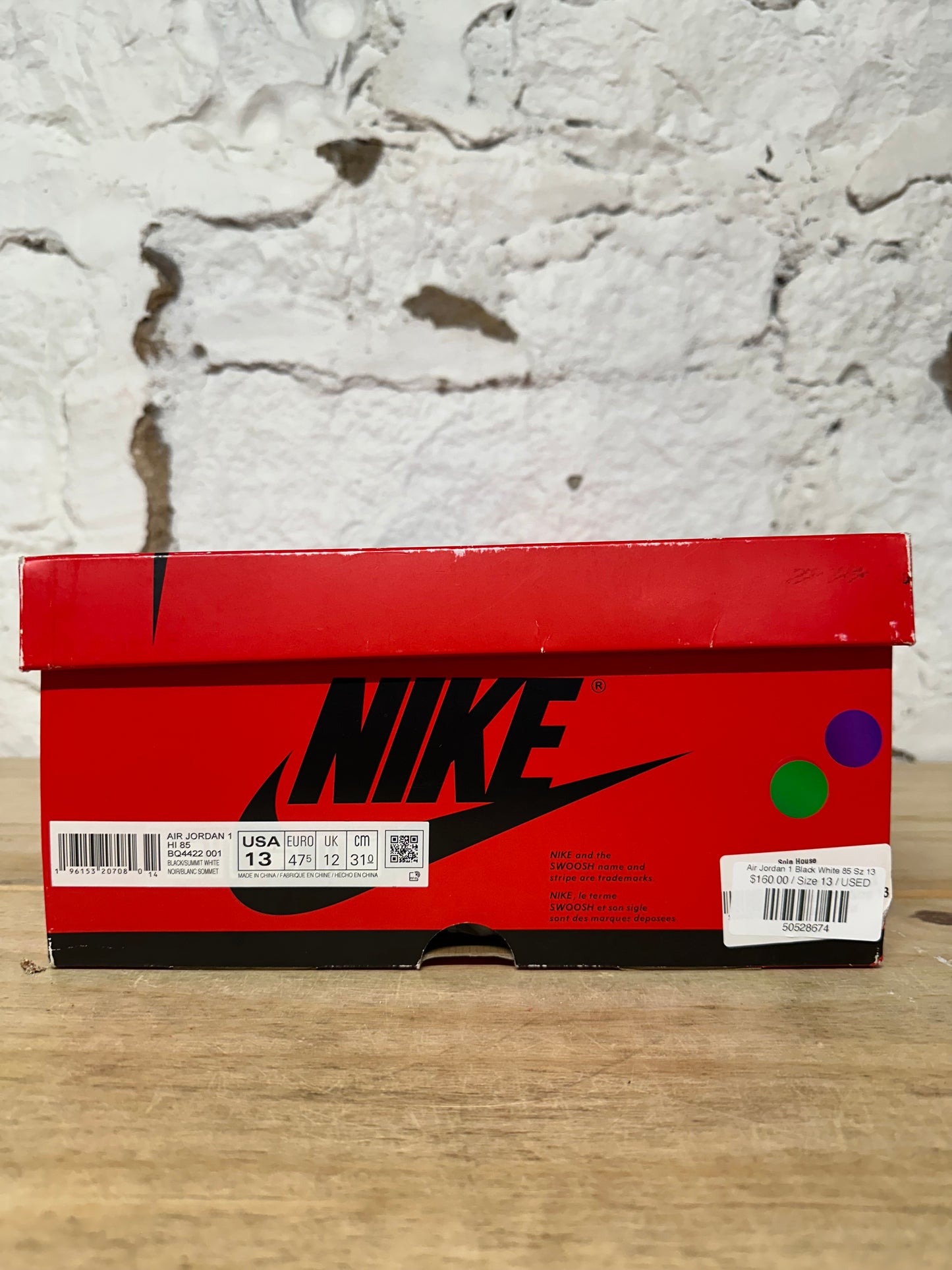 Air Jordan 1 High '85 Black White Sz 13