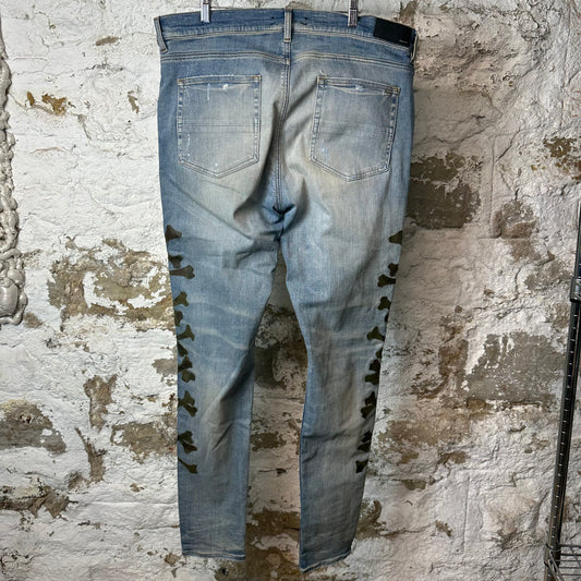 Amiri Green Camo Bones Blue Denim Jeans Sz 40