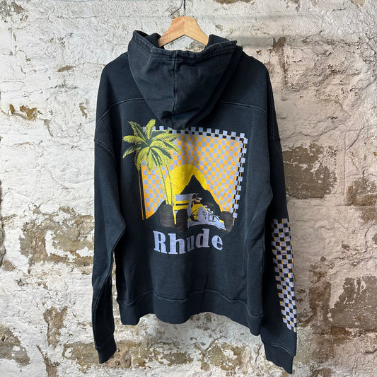 Rhude Palm Tree Checkered Navy Hoodie Sz L