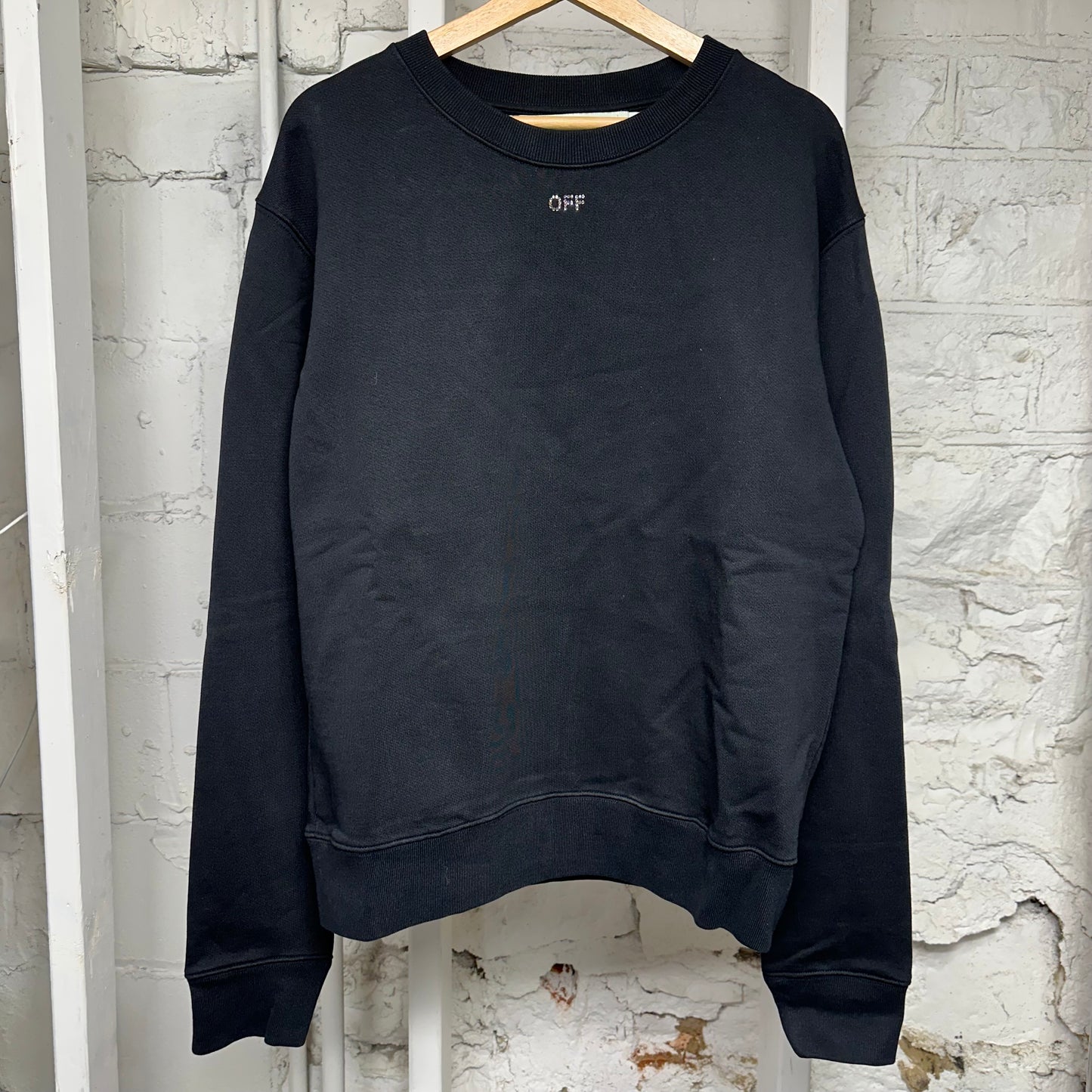Off-White Rhinestone Black Crewneck Sz L