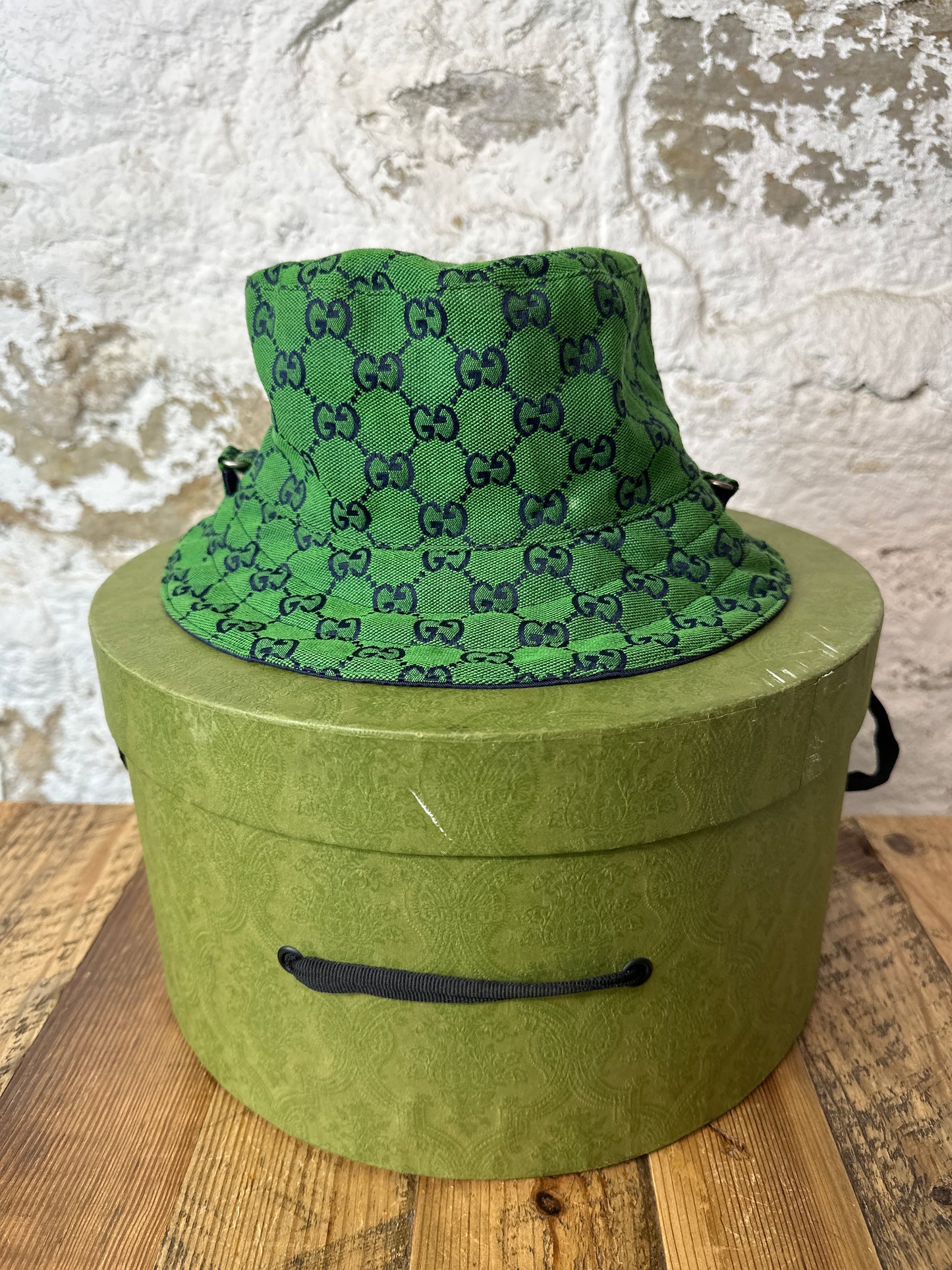 Gucci Green Monogram Bucket Hat W/ Box
