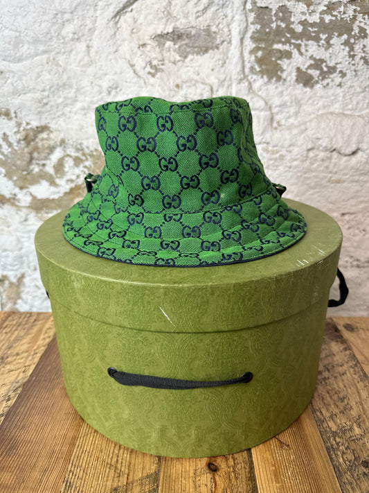 Gucci Green Monogram Bucket Hat W/ Box