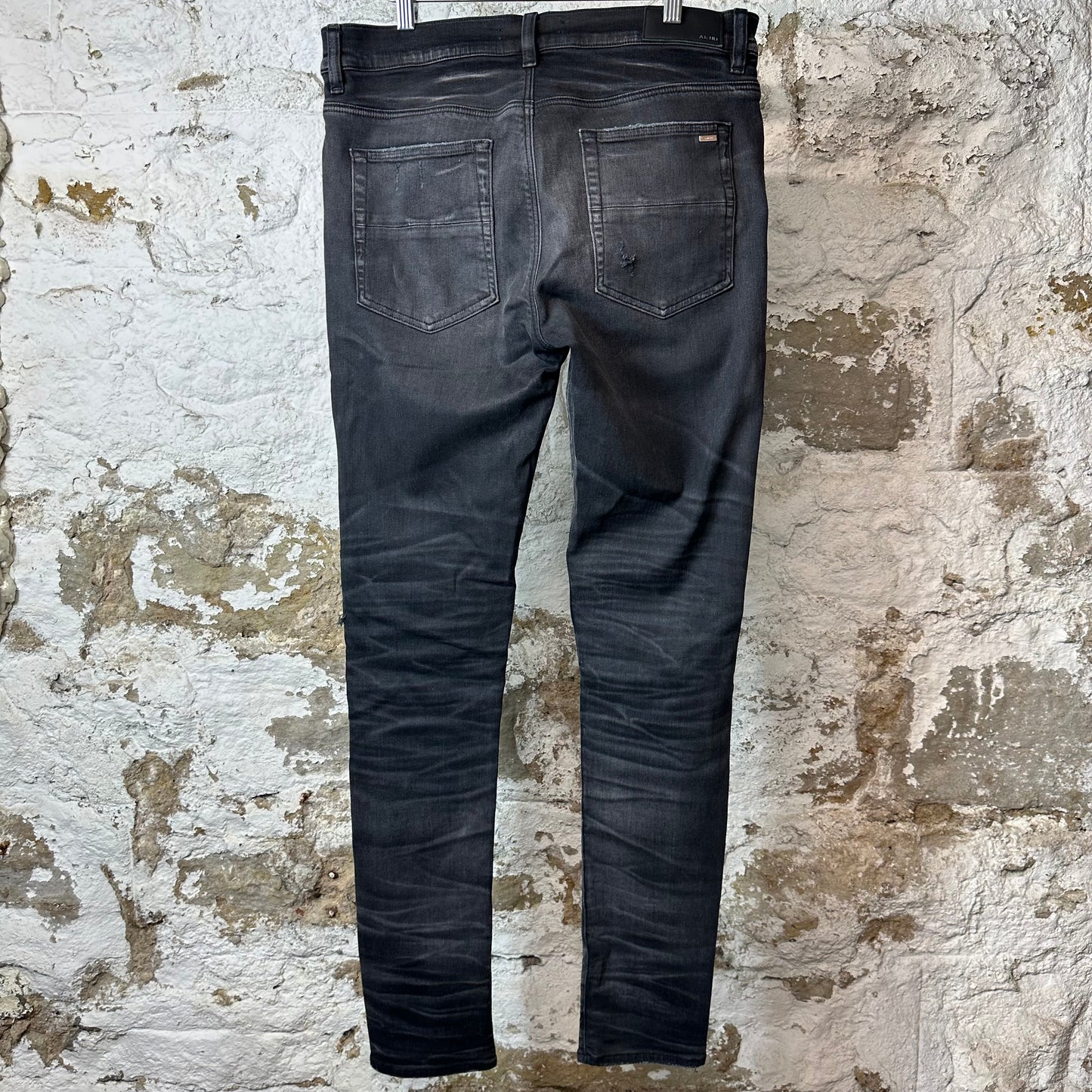Amiri MX1 Grey Suede Faded Black Denim Jeans Sz 33