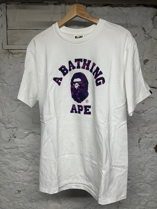 Bape Purple Camo College White T-Shirt Sz L DS